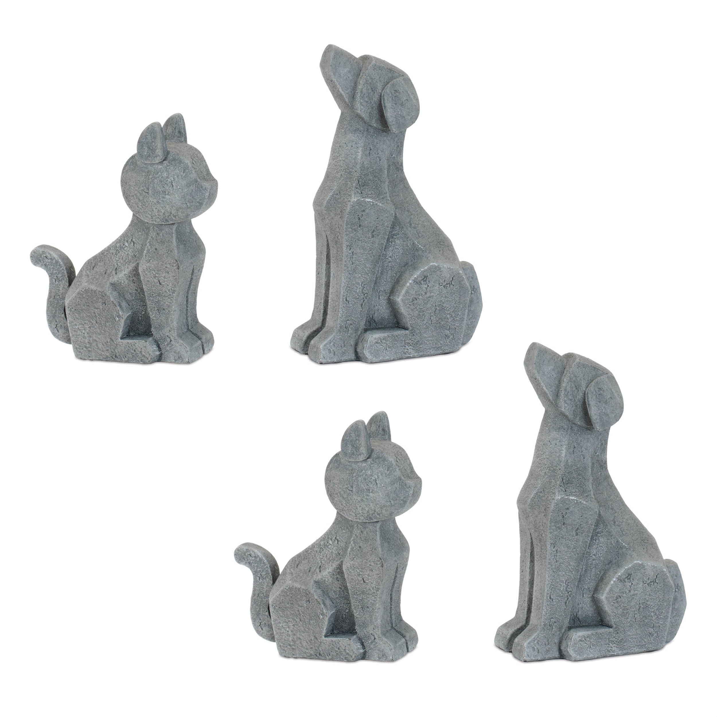 Modern Sitting Dog and Cat Figurine, Set of 4