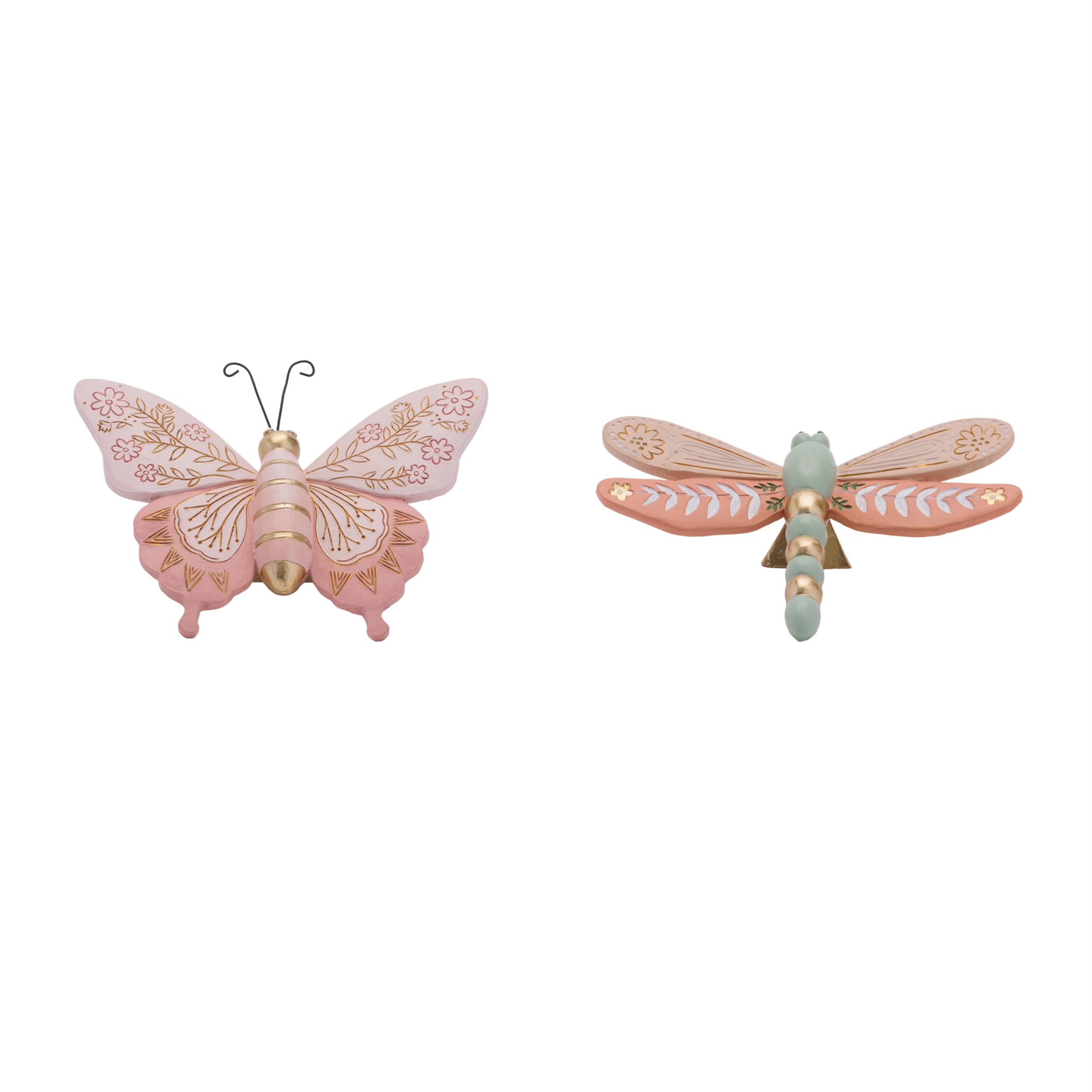 Floral Etched Butterfly and Dragonly Shelf Sitter, Set of 4