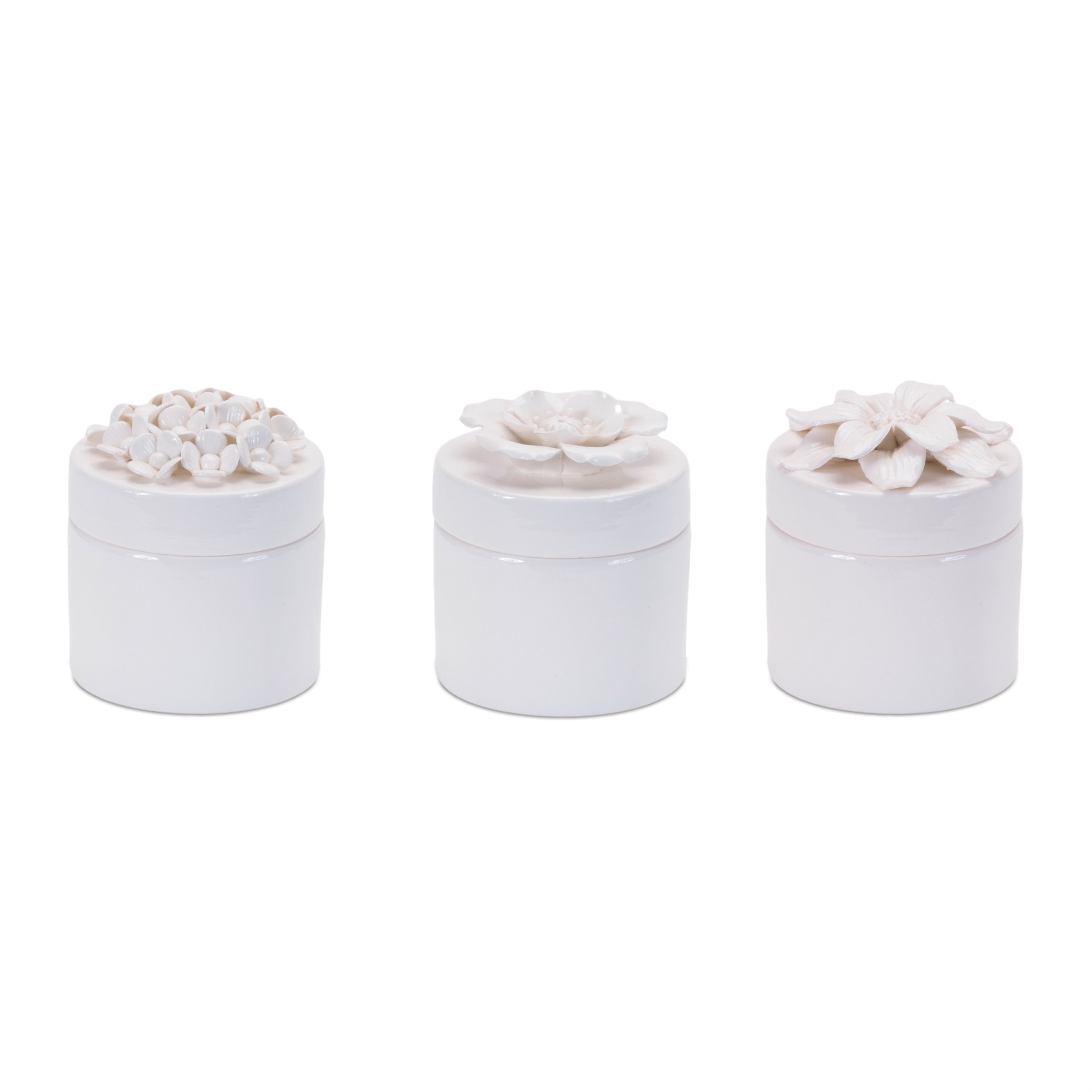 Stoneware Box with Floral Lid Accent, Set of 3