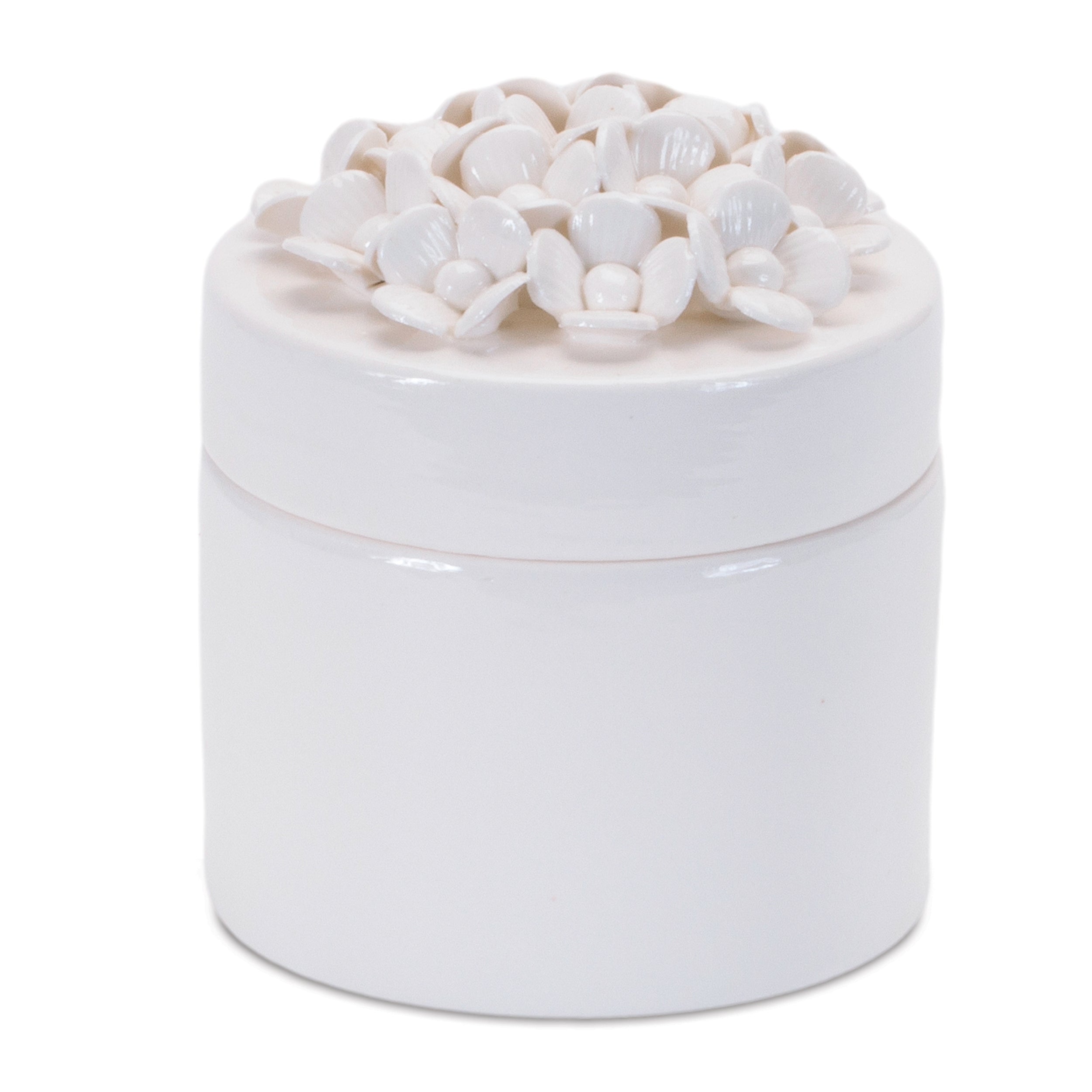 Stoneware Box with Floral Lid Accent, Set of 3