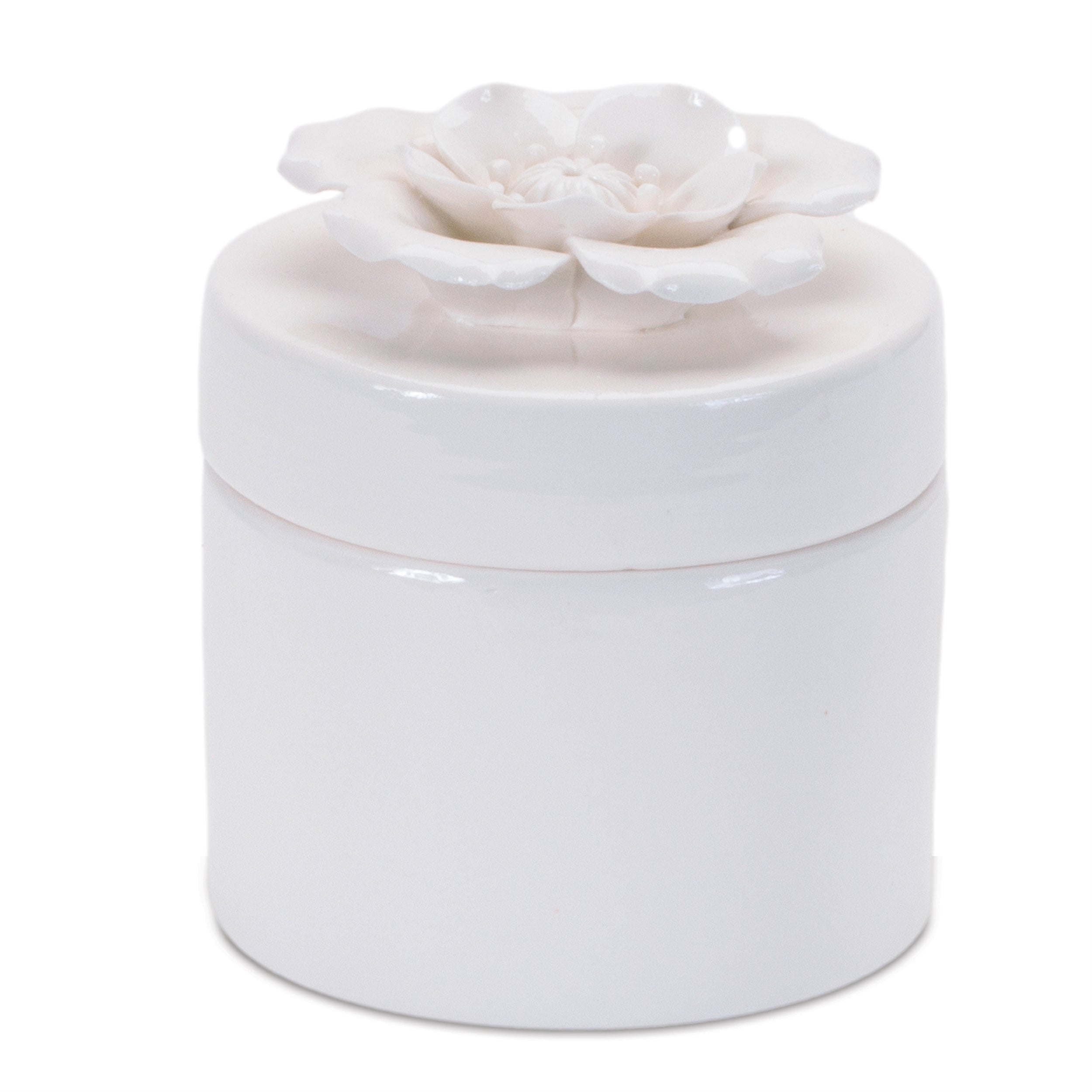 Stoneware Box with Floral Lid Accent, Set of 3