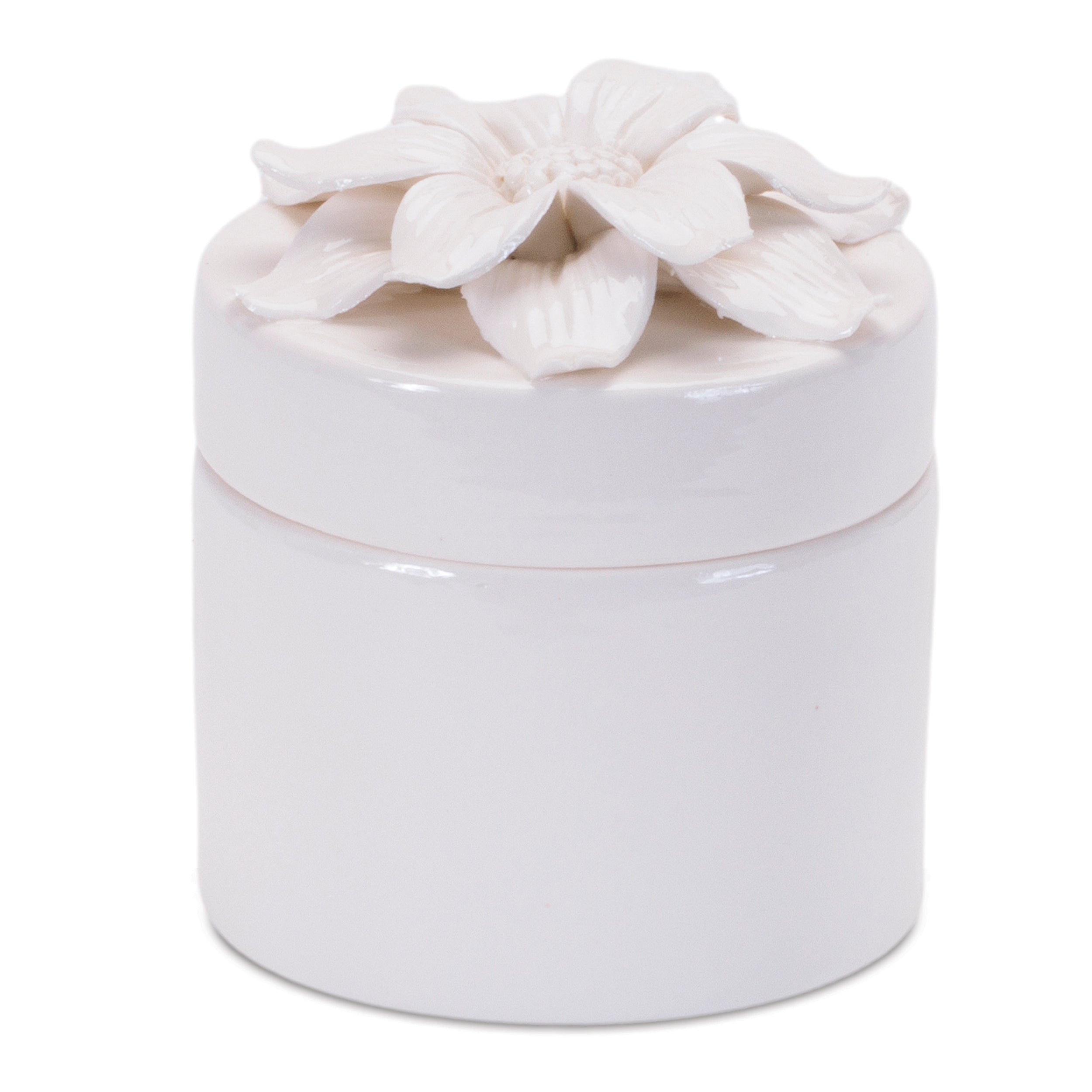 Stoneware Box with Floral Lid Accent, Set of 3