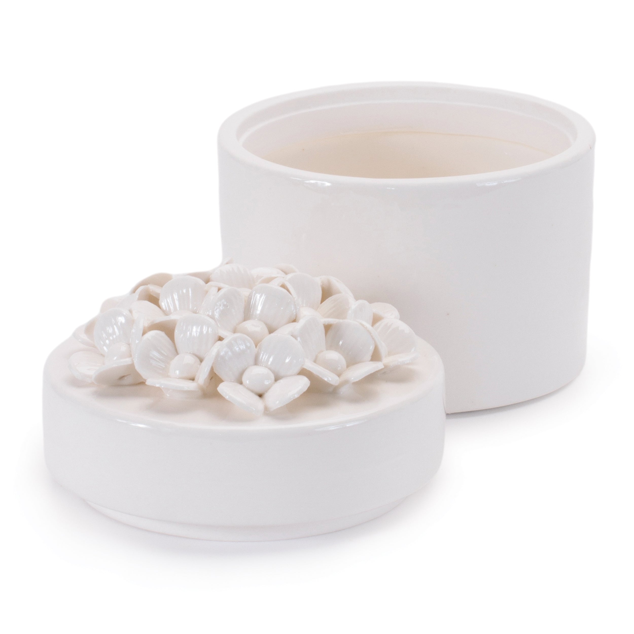 Stoneware Box with Floral Lid Accent, Set of 3