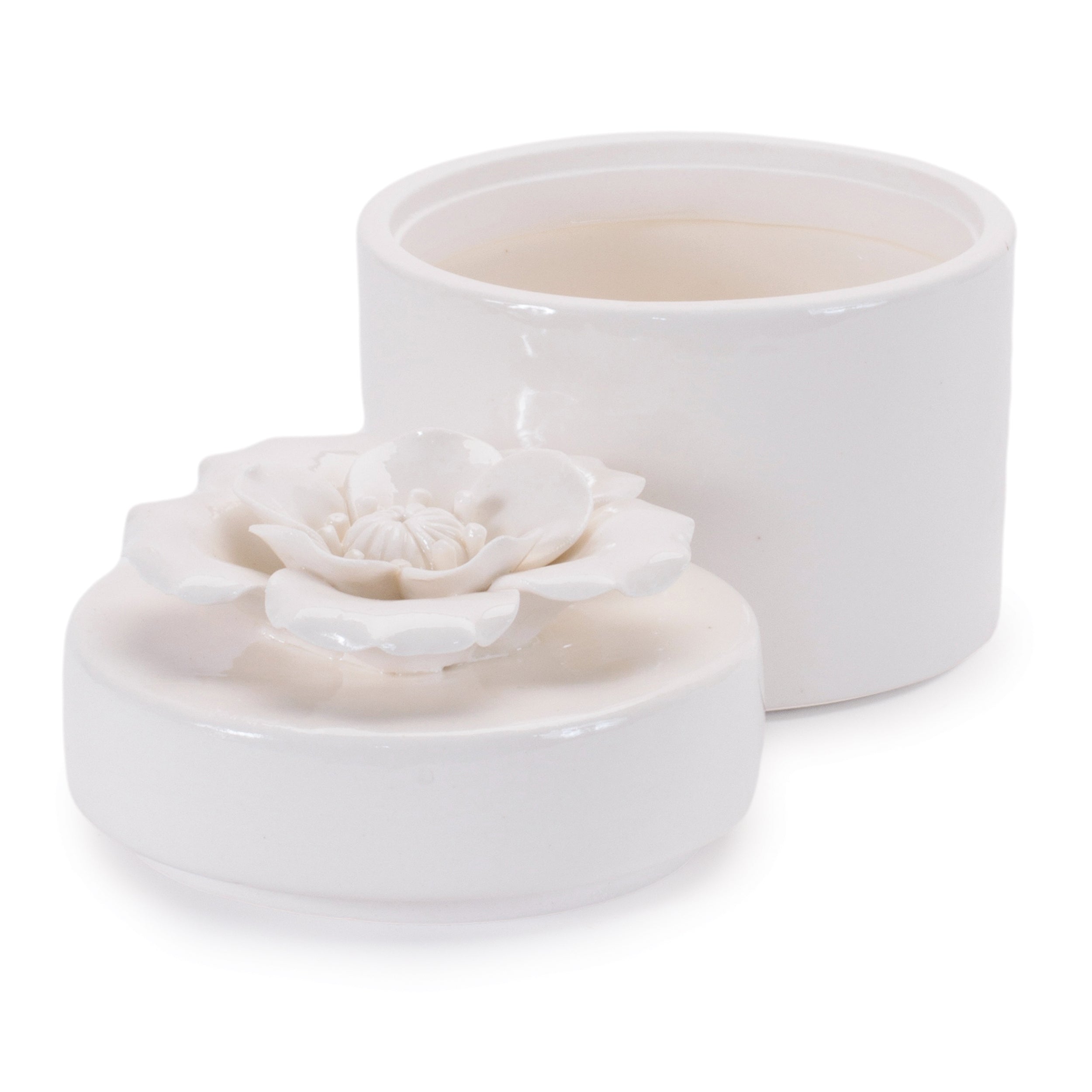 Stoneware Box with Floral Lid Accent, Set of 3