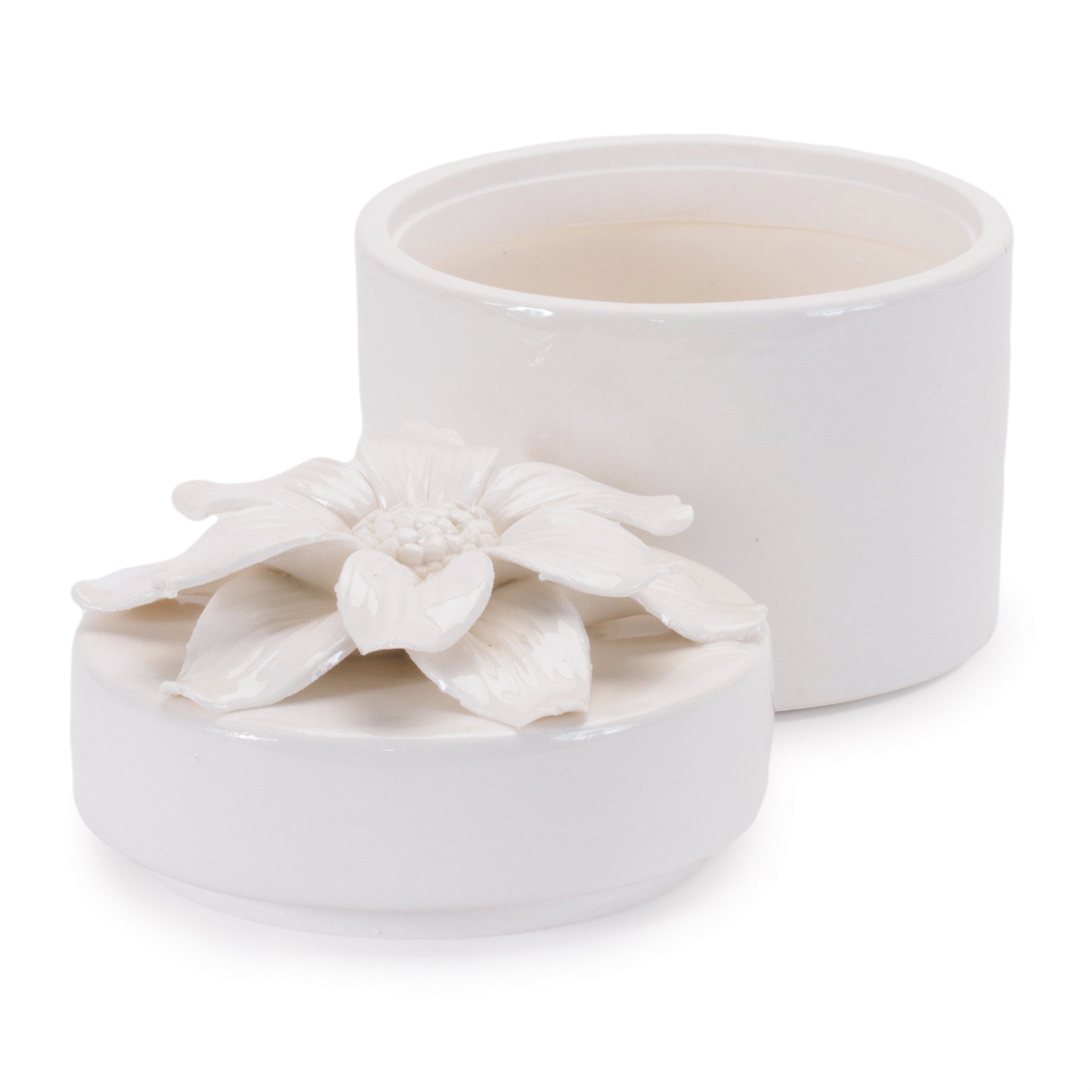 Stoneware Box with Floral Lid Accent, Set of 3