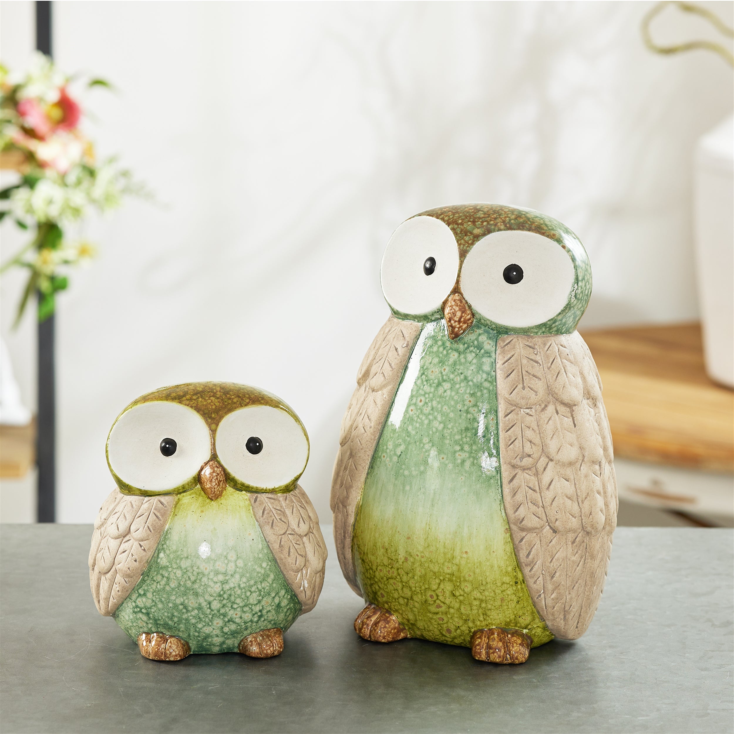 Terra Cotta Owl Decor, Set of 2
