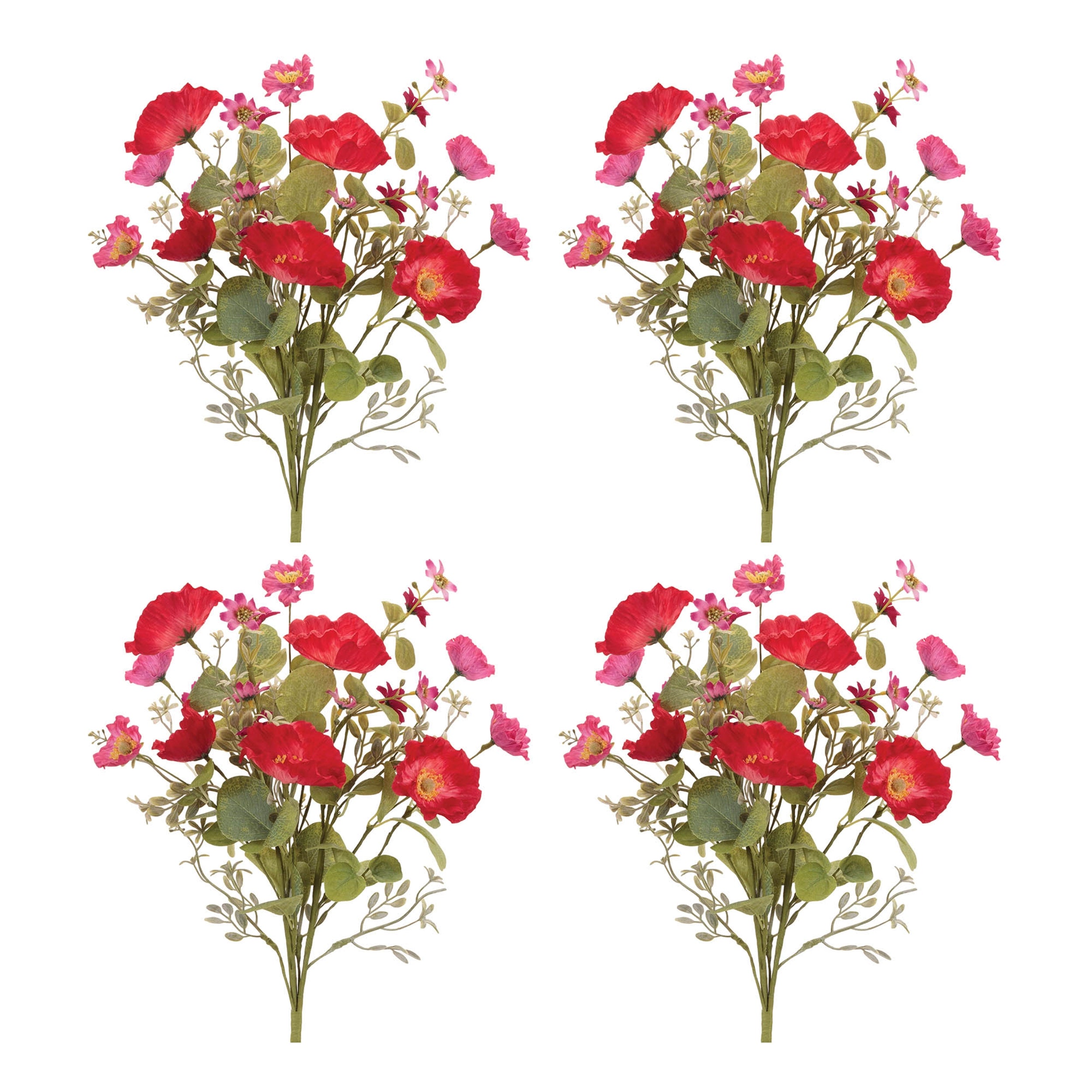 Mixed Poppy Floral Bush, Set of 4