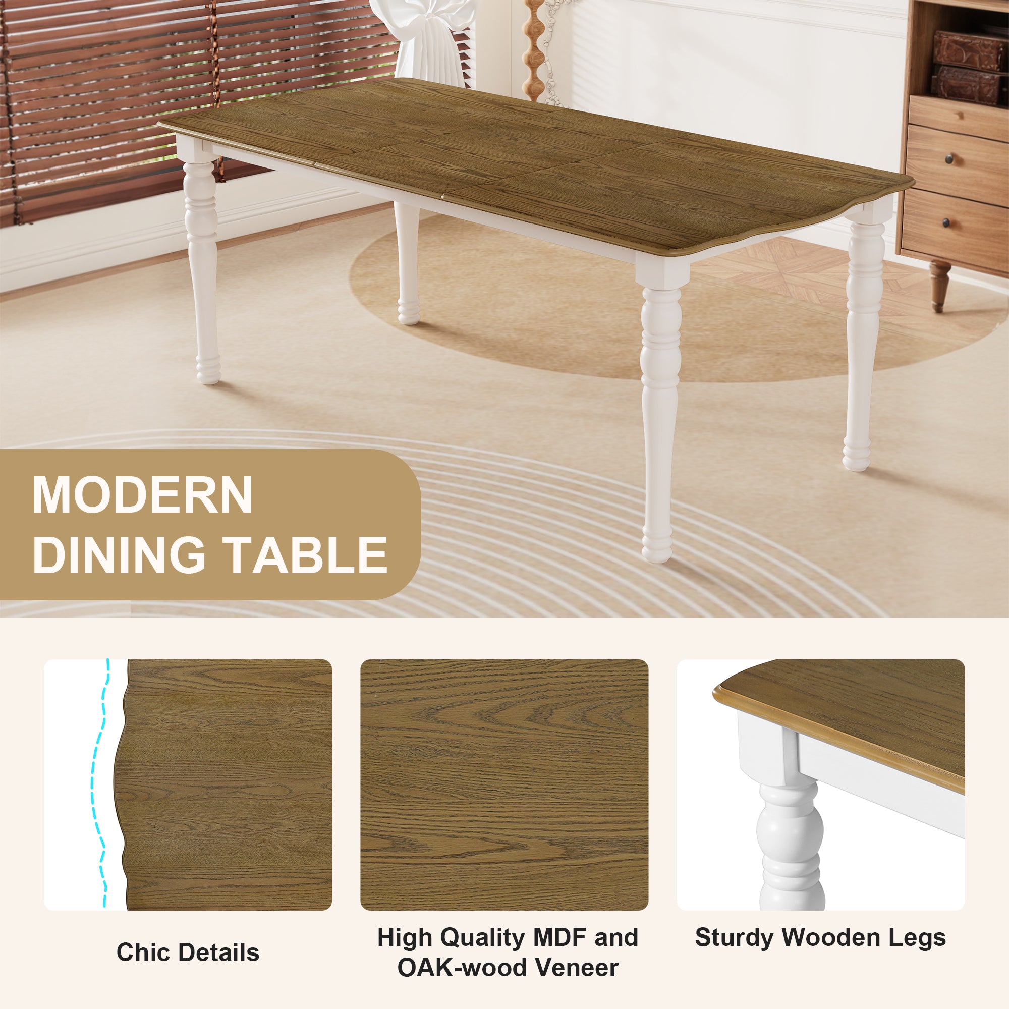 Rustic Farmhouse 7 Piece Dining Set with Turned Leg Extendable Dining Table