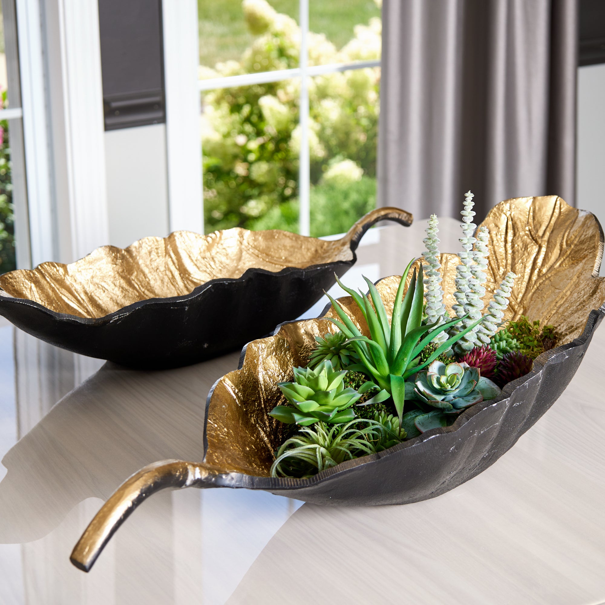 Metallic Aluminum Leaf Bowl, Set of 2