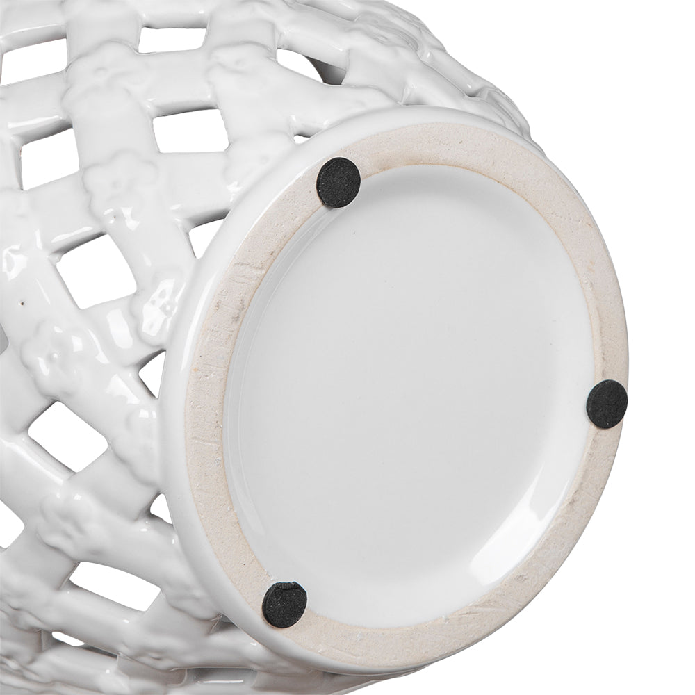 Brackets Ceramic Lidded Jar with Lattice Design and Tiny Flower Pattern
