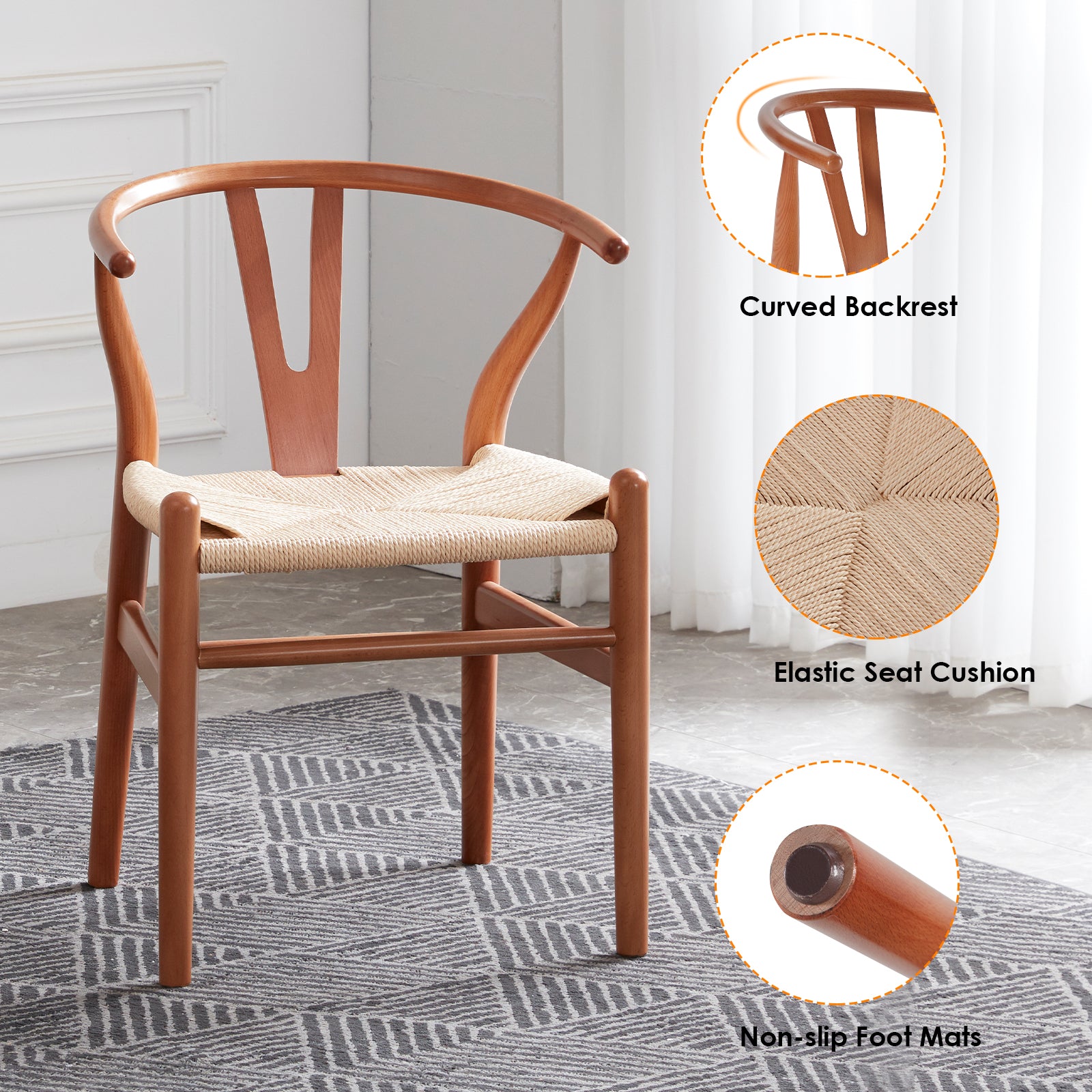 Wishbone Dining Chairs with Woven Seat, Set of 2