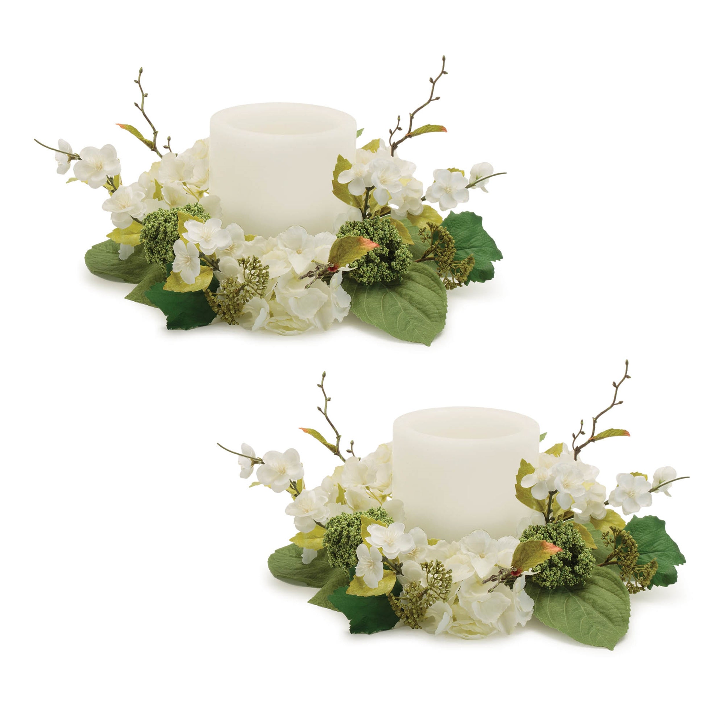 Hydrangea Floral Candle Ring, Set of 2