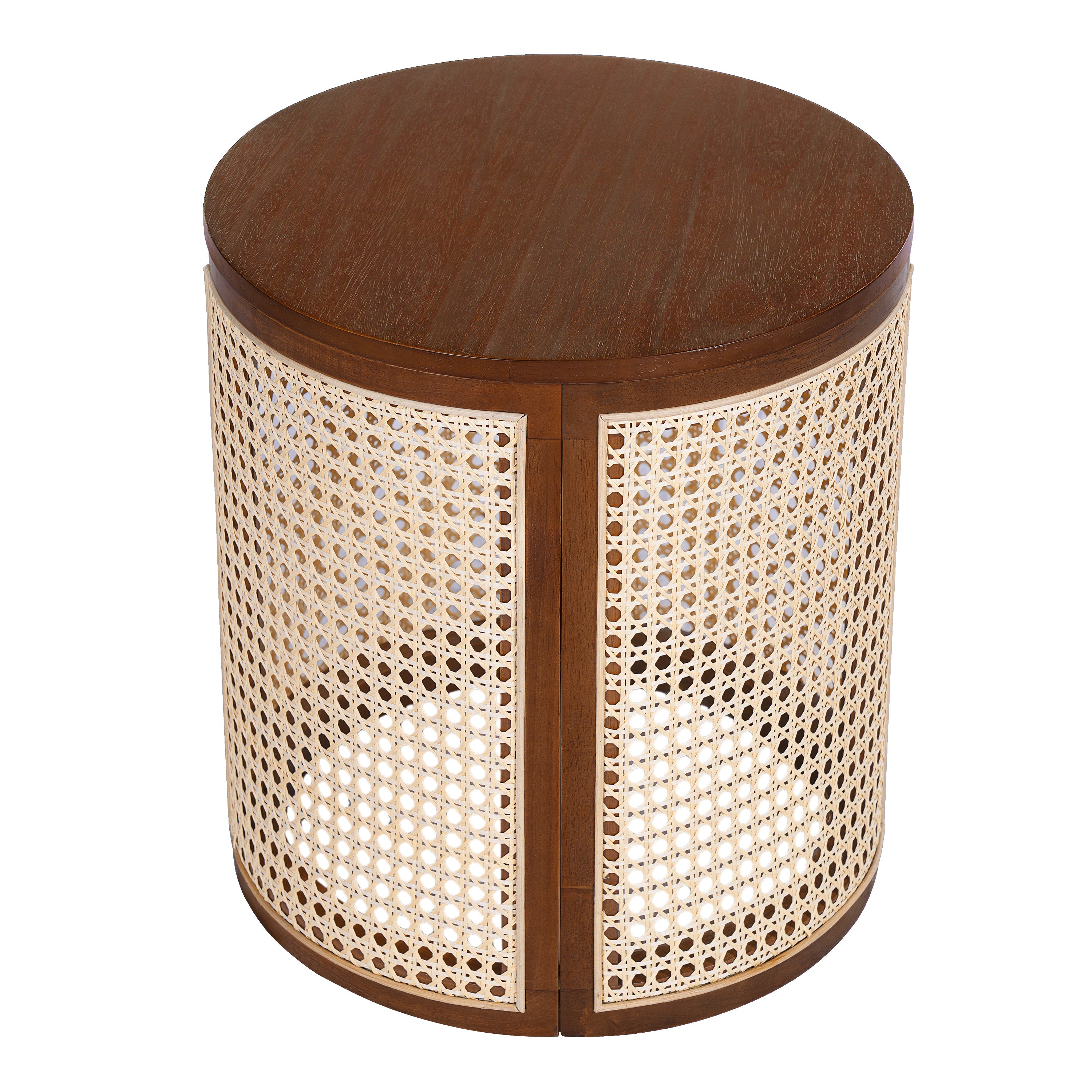 Round Rattan Pillar Storage Accent Table