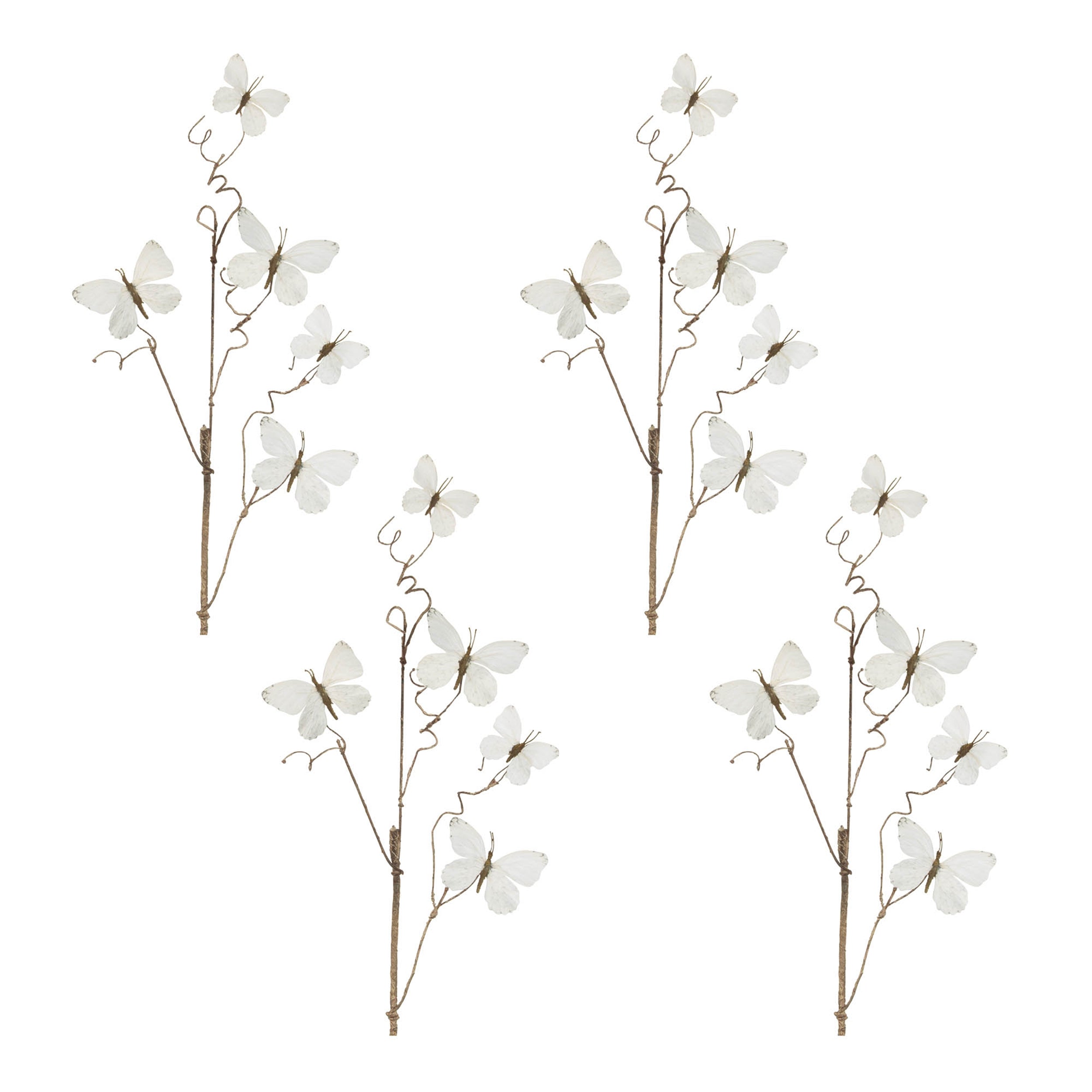 White Butterfly Twig Spray, Set of 4