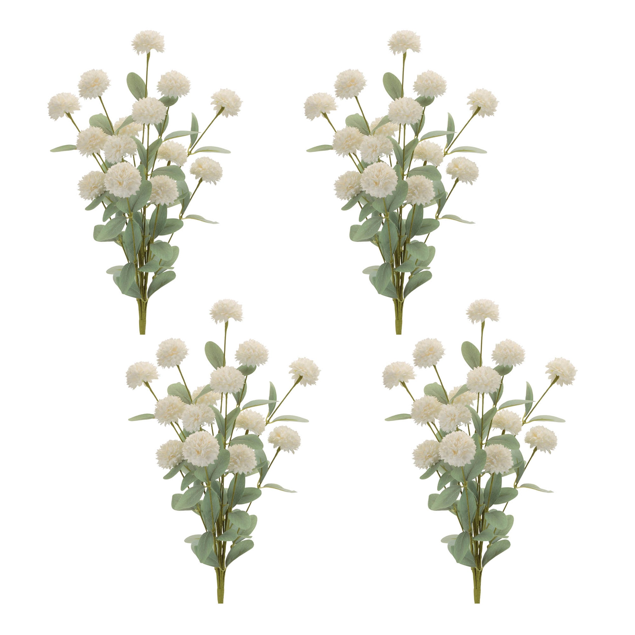 White Mini Mum Floral Bush, Set of 4