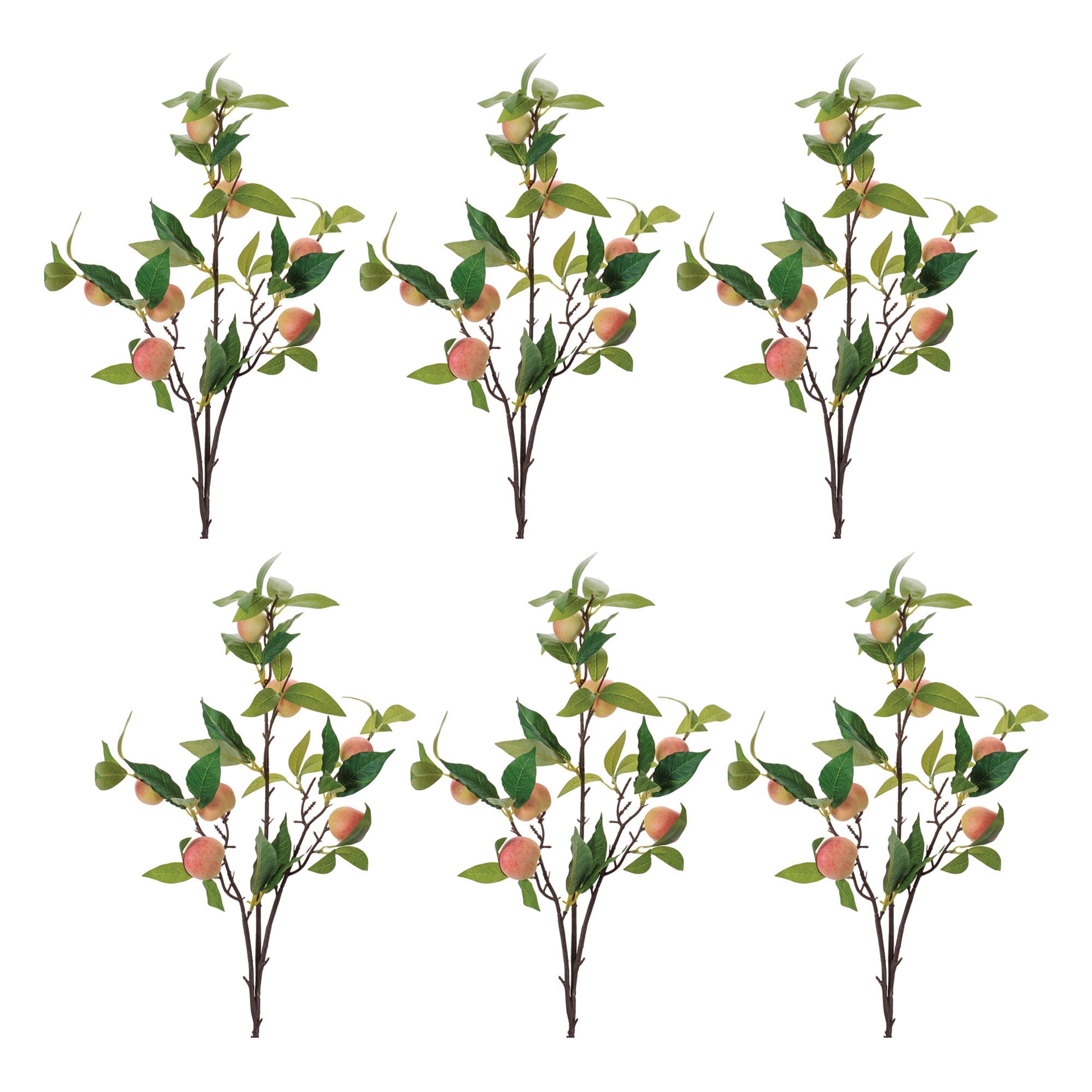 Peach Fruit Foliage Branch, Set of 6