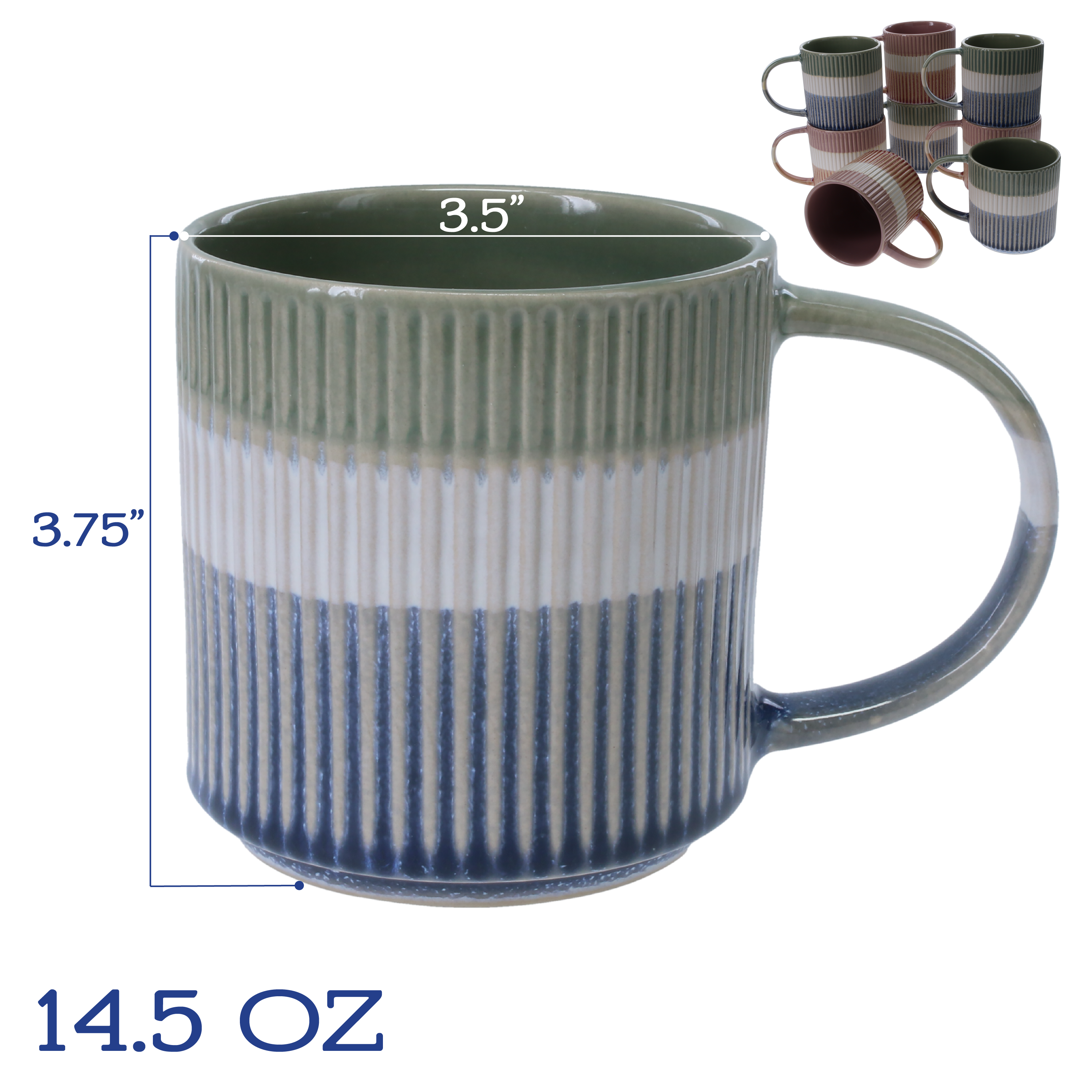 Tri-Color Mugs, Set of 8