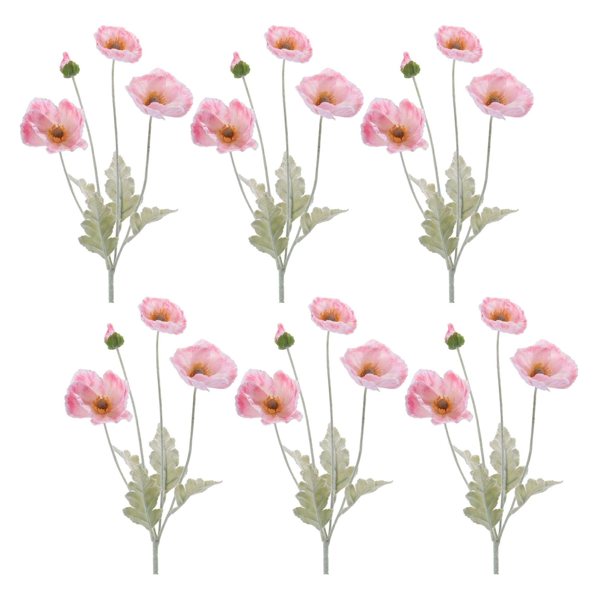 Pink Poppy Floral Spray, Set of 6