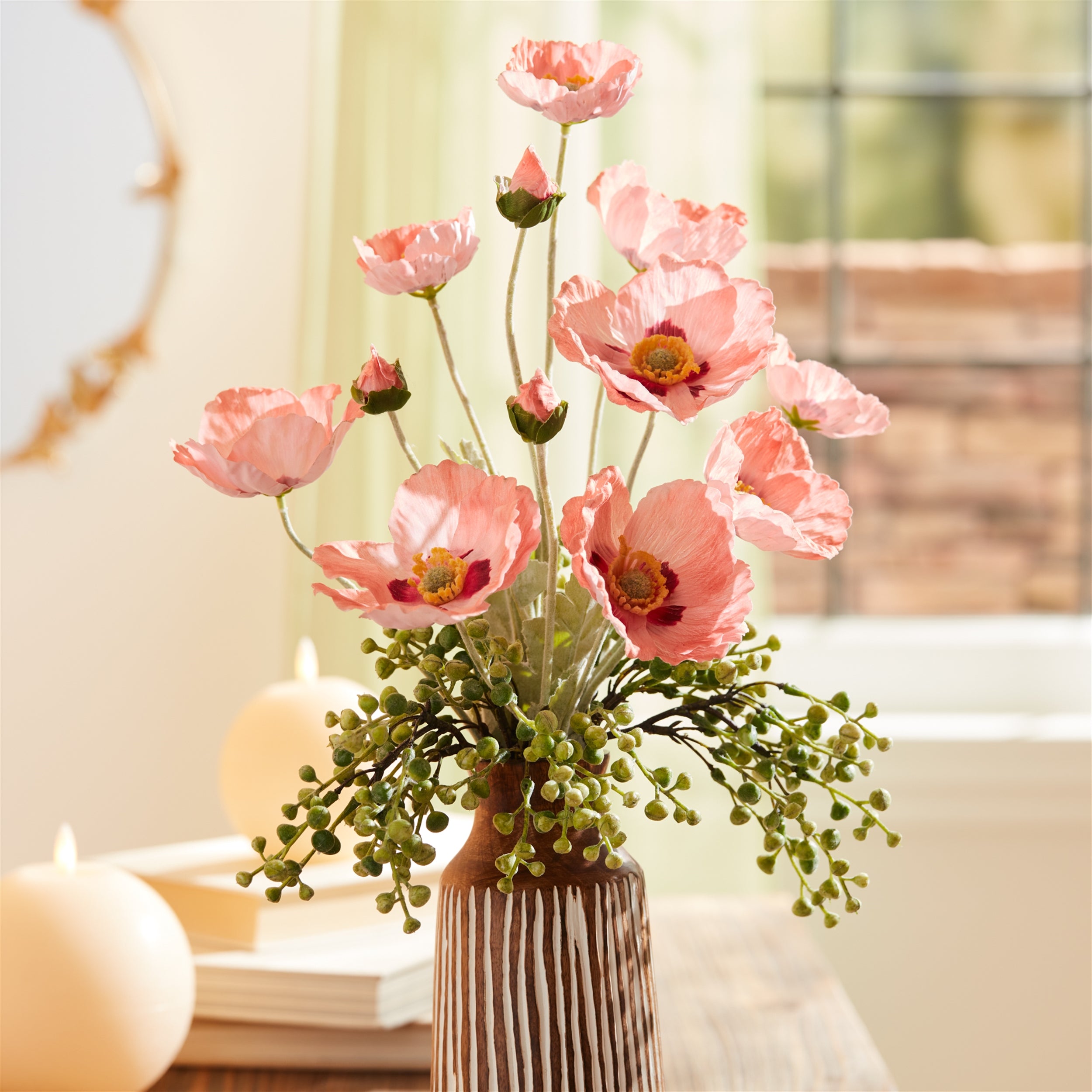 Coral Poppy Floral Spray, Set of 6