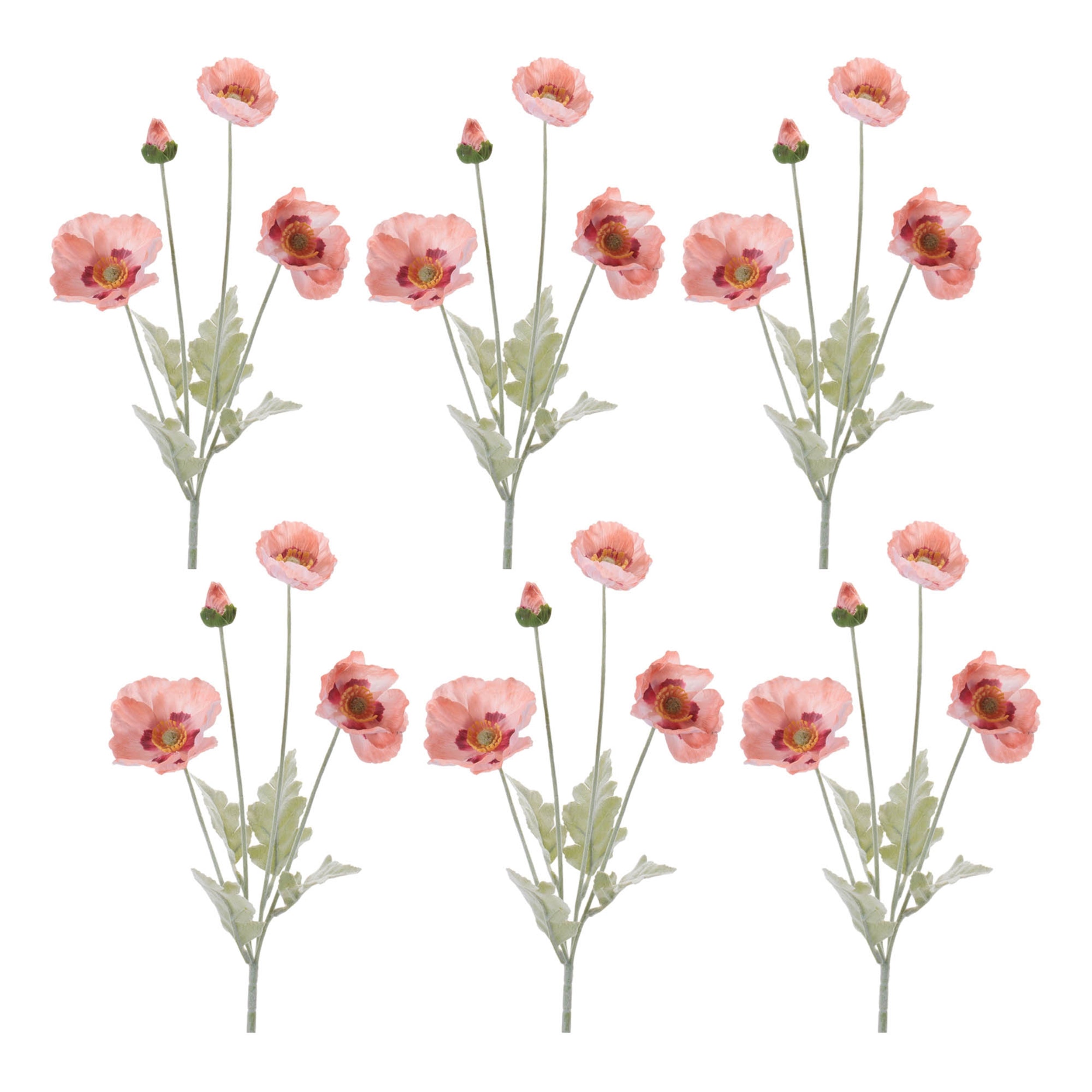 Coral Poppy Floral Spray, Set of 6