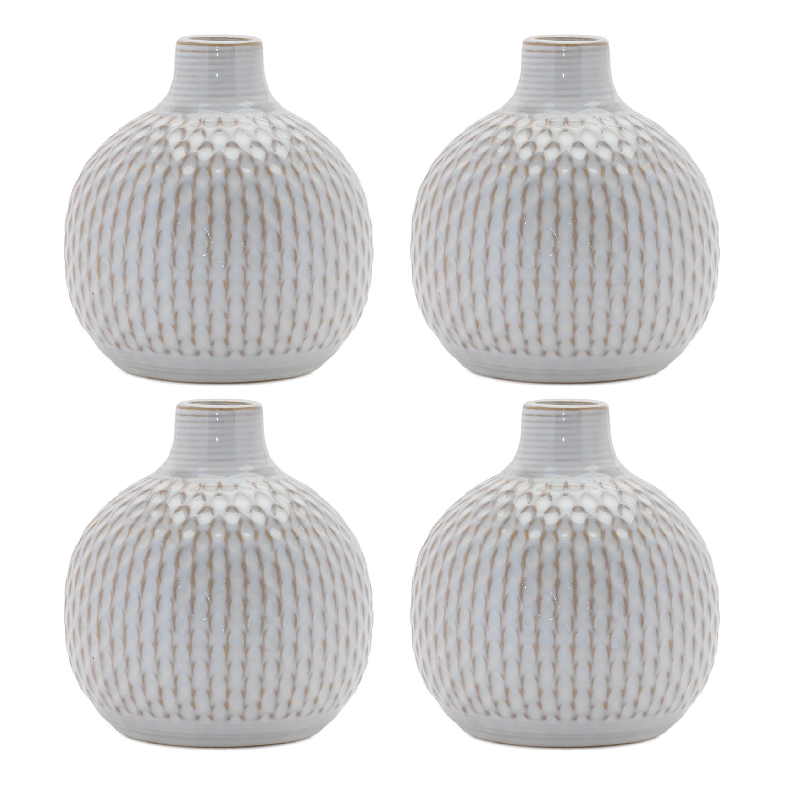 Notched Ceramic Bottle Vase, Set of 4