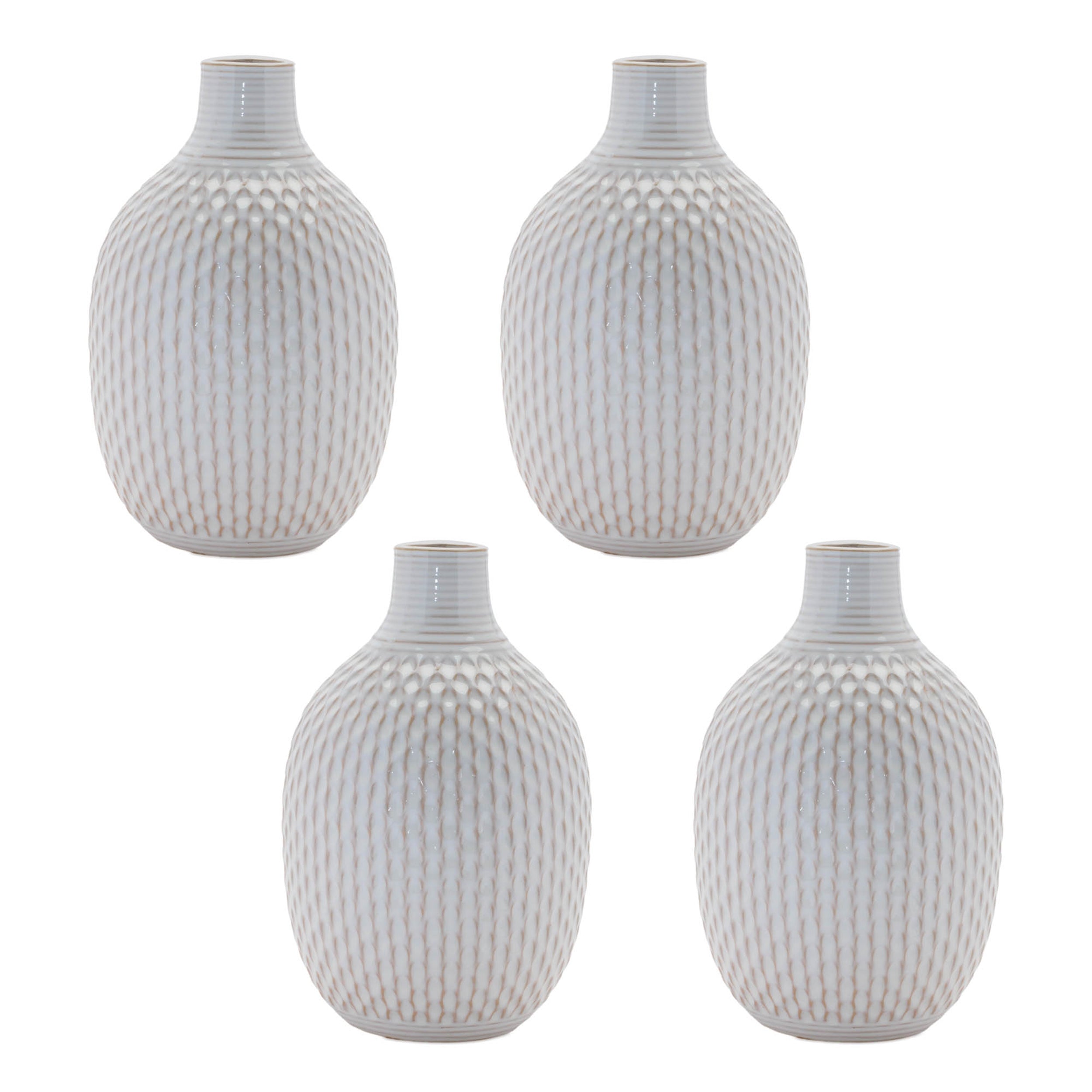 Notched Ceramic Bottle Vase, Set of 4