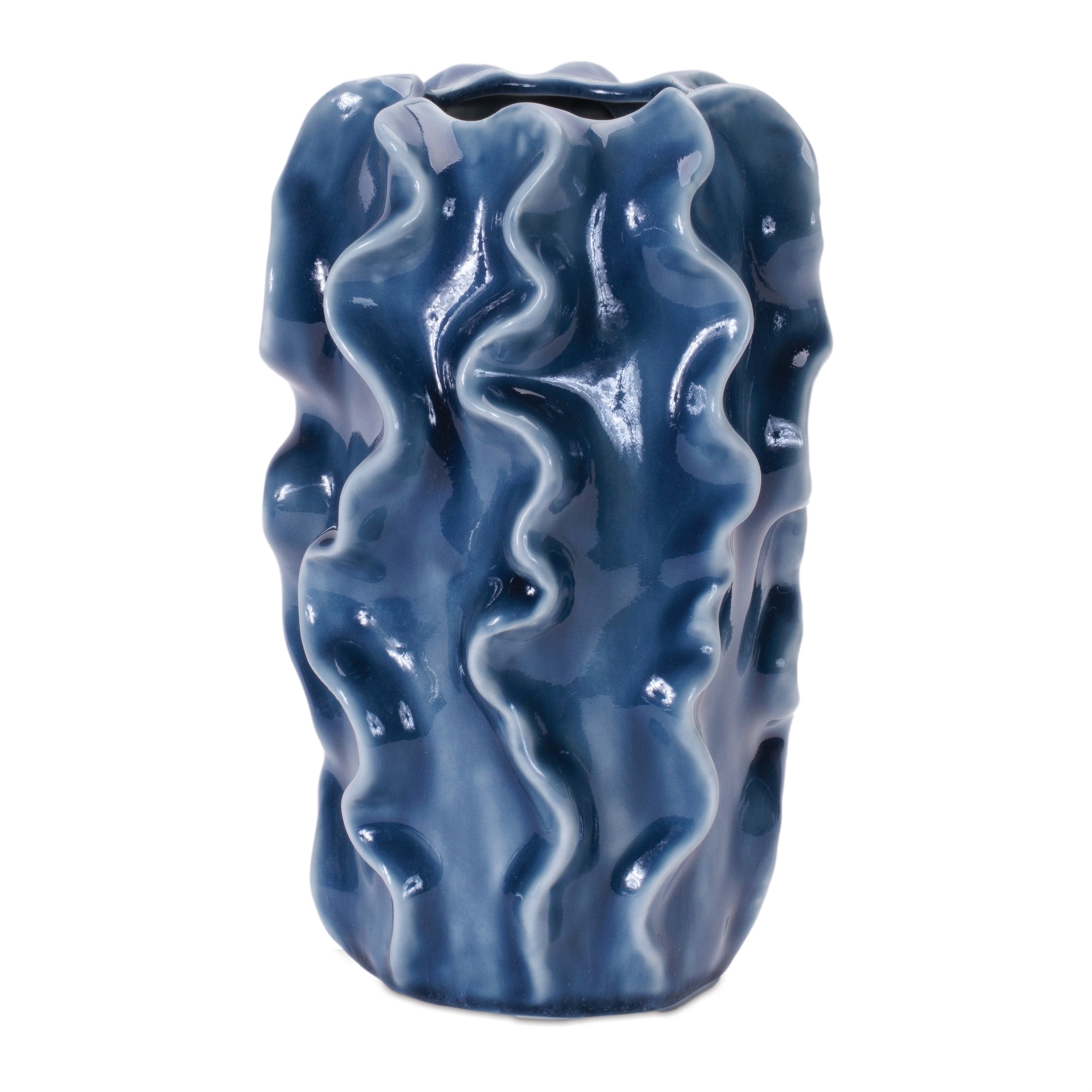 Wavy Ribbed Ceramic Vase, Set of 2