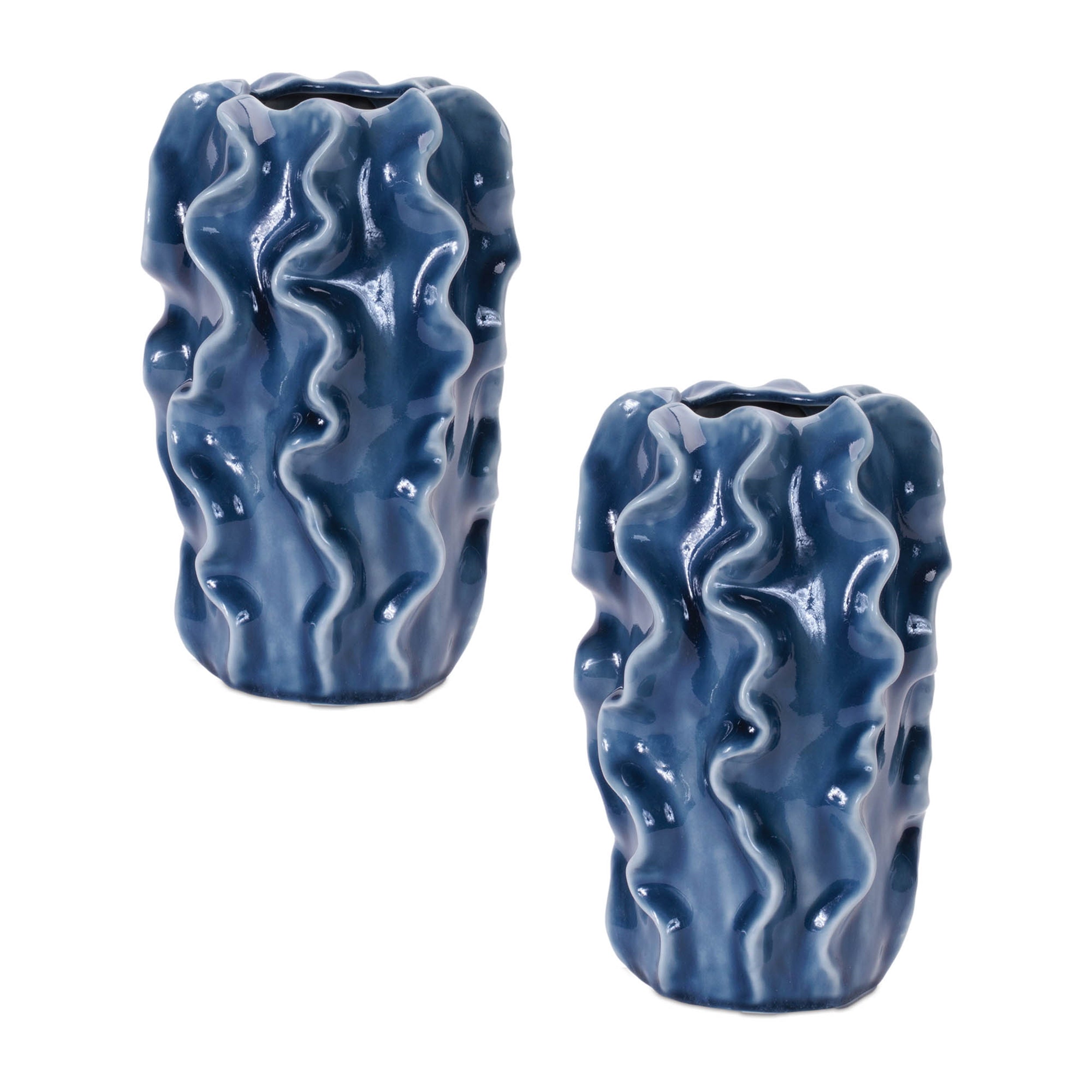 Wavy Ribbed Ceramic Vase, Set of 2