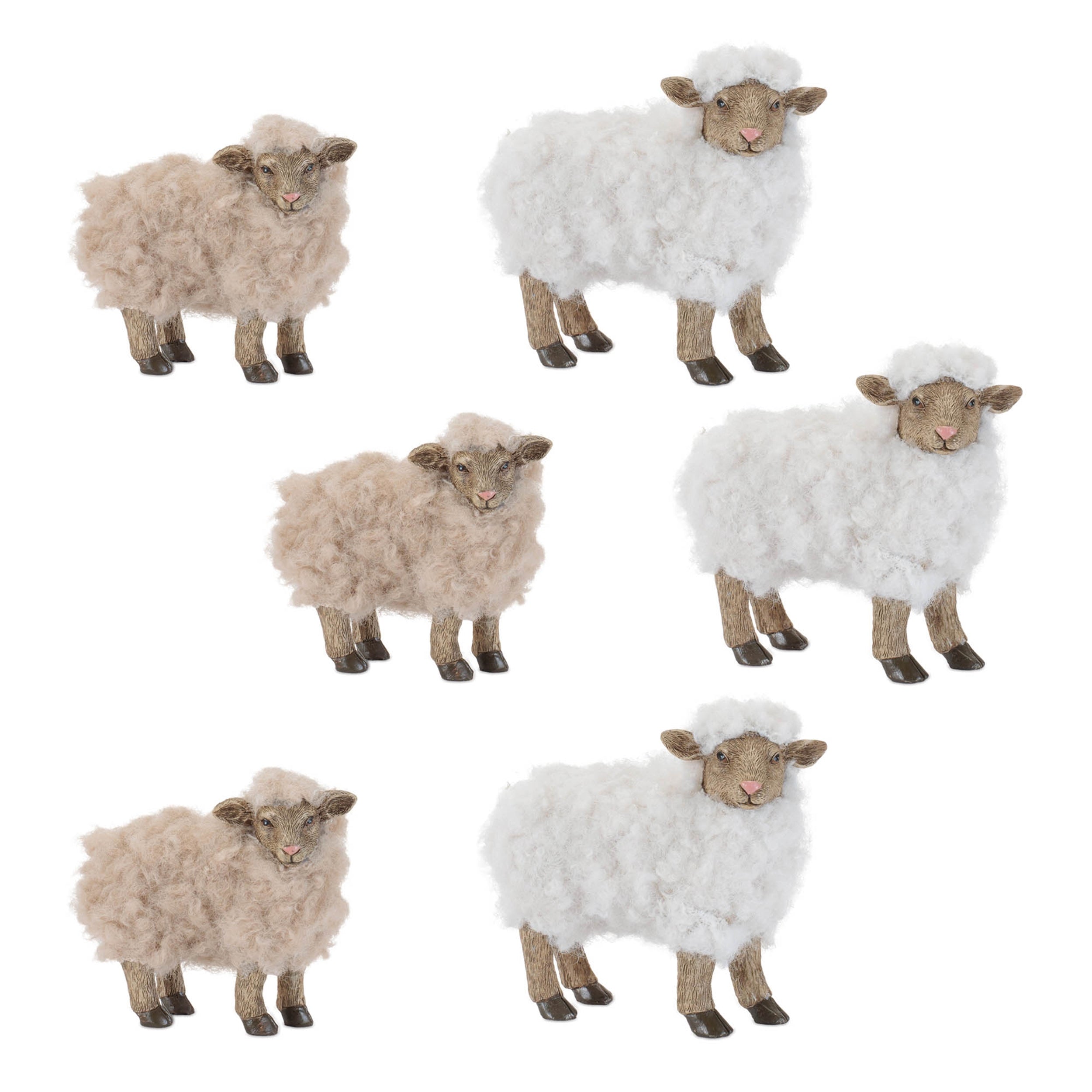 Furry Sheep Figurine, Set of 6