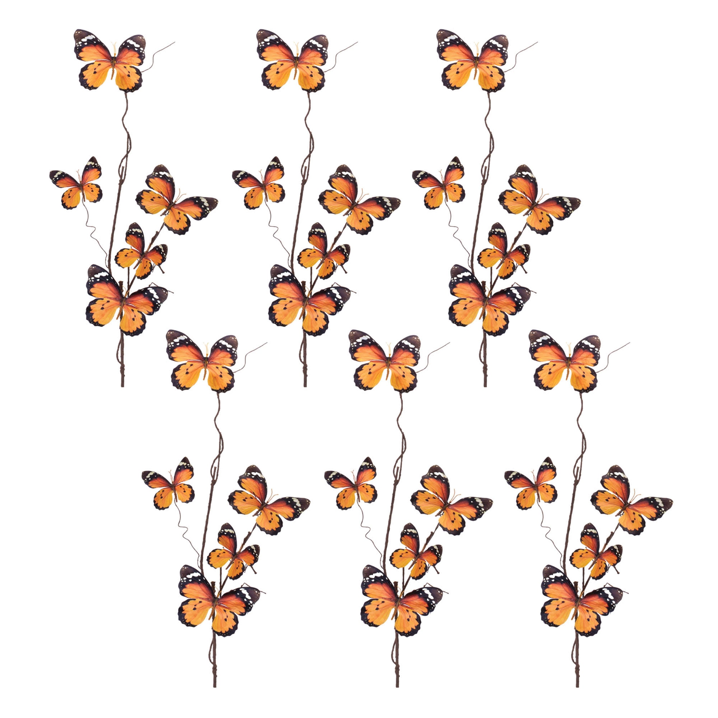 Orange Butterfly Twig Spray, Set of 6