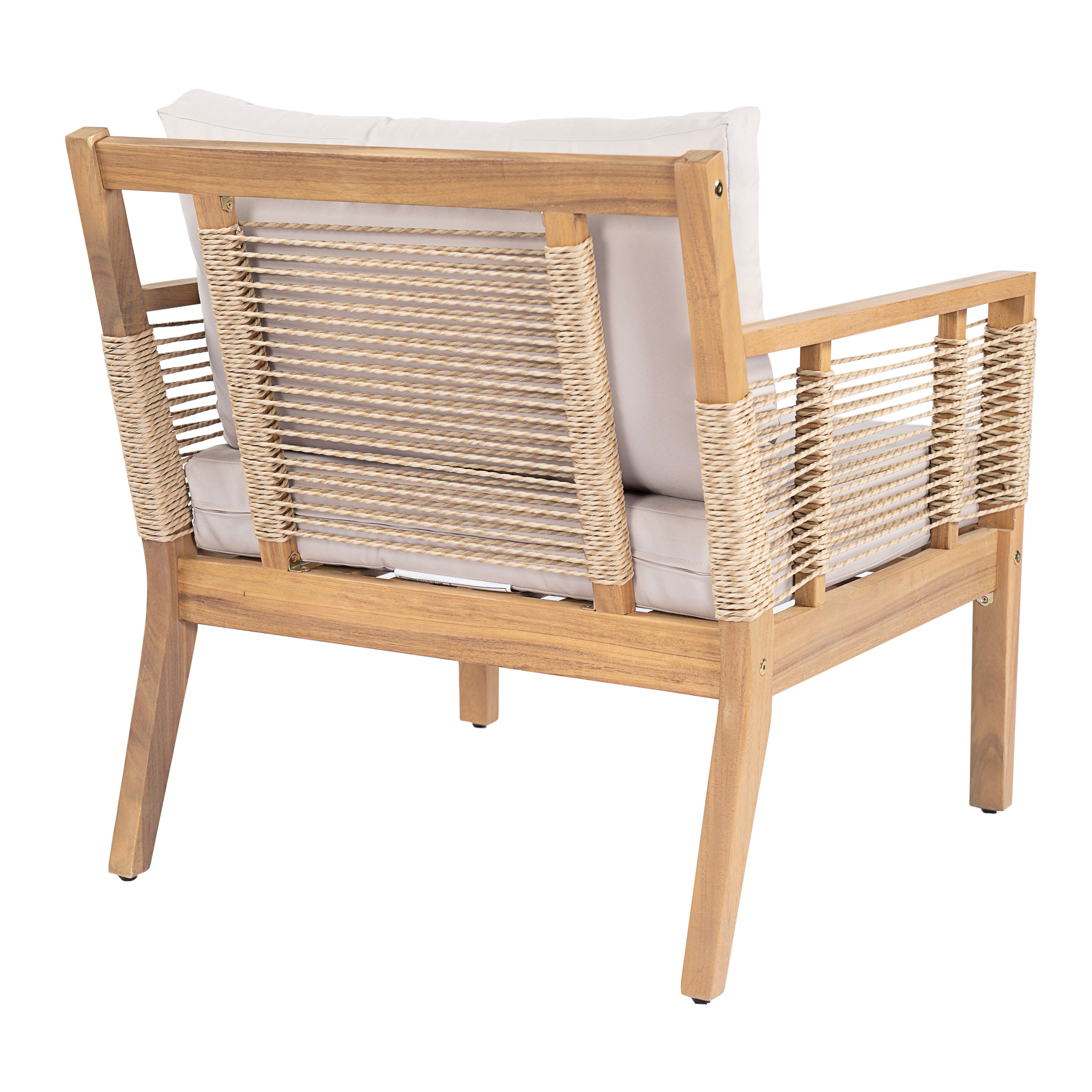Kirana Outdoor Acacia Wood Club Chairs with Hand-Woven Twist Rope, Set of 2