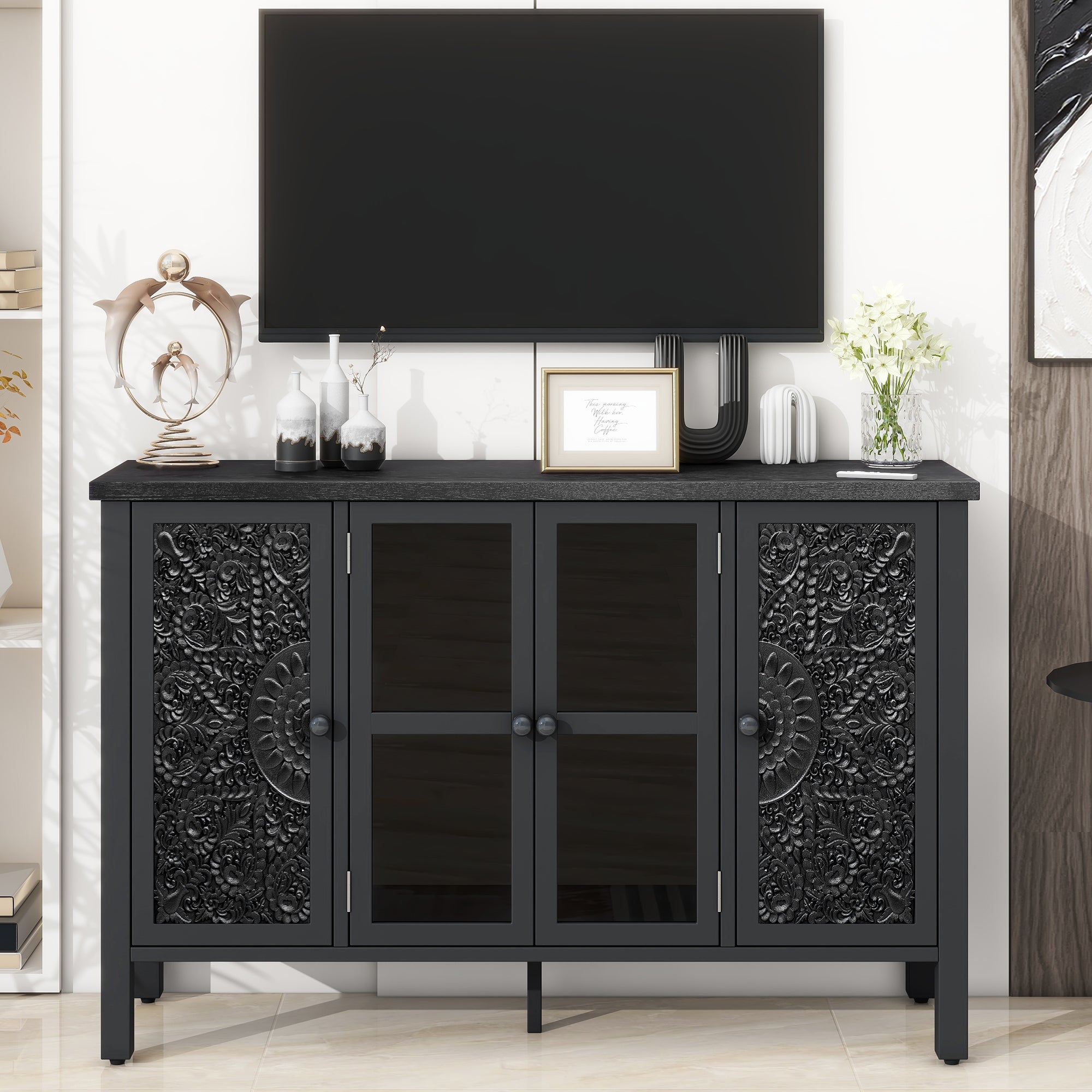 Carved Wood TV Stand