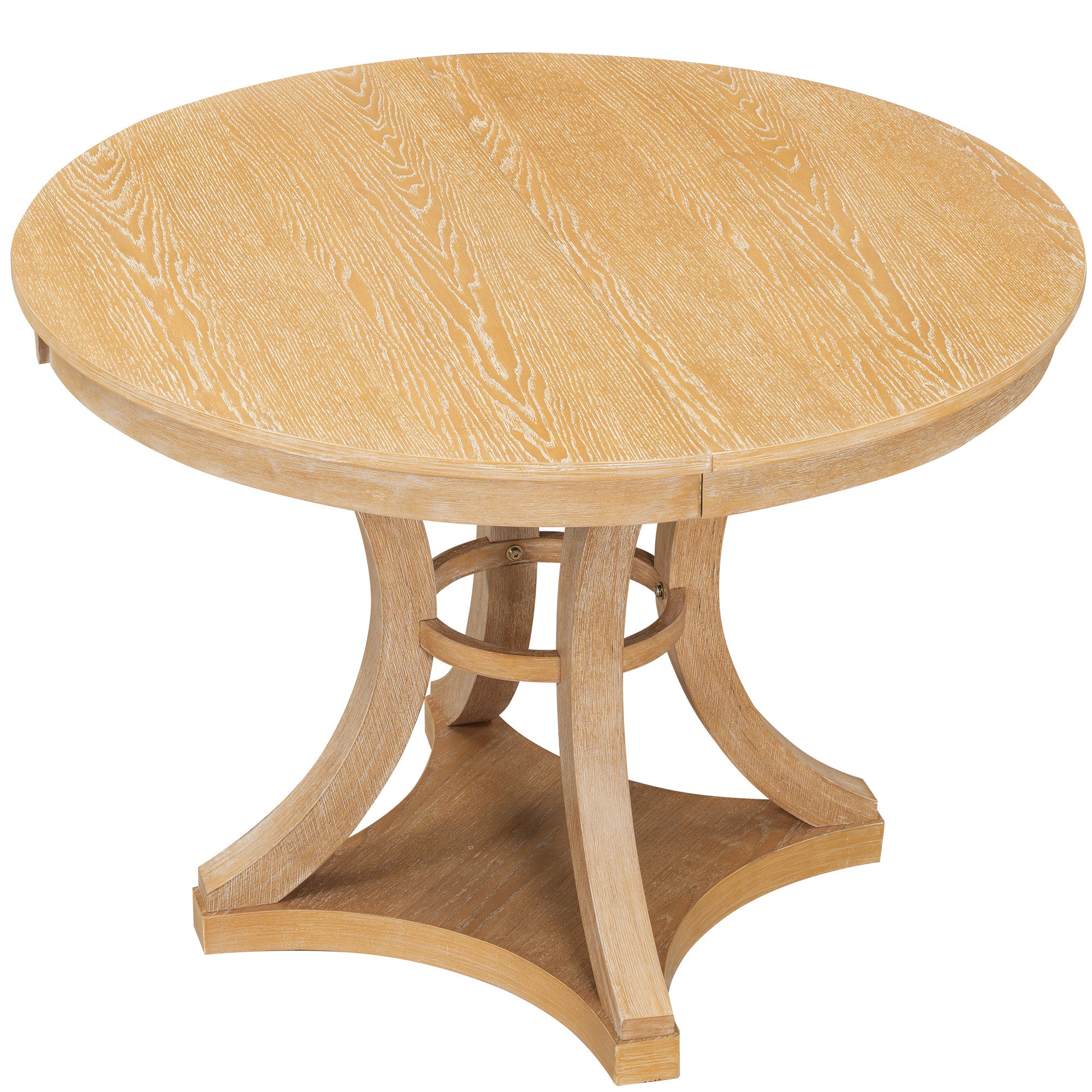 Retro Round Dining Table Set with Extendable Round Table and 4 Upholstered Chairs