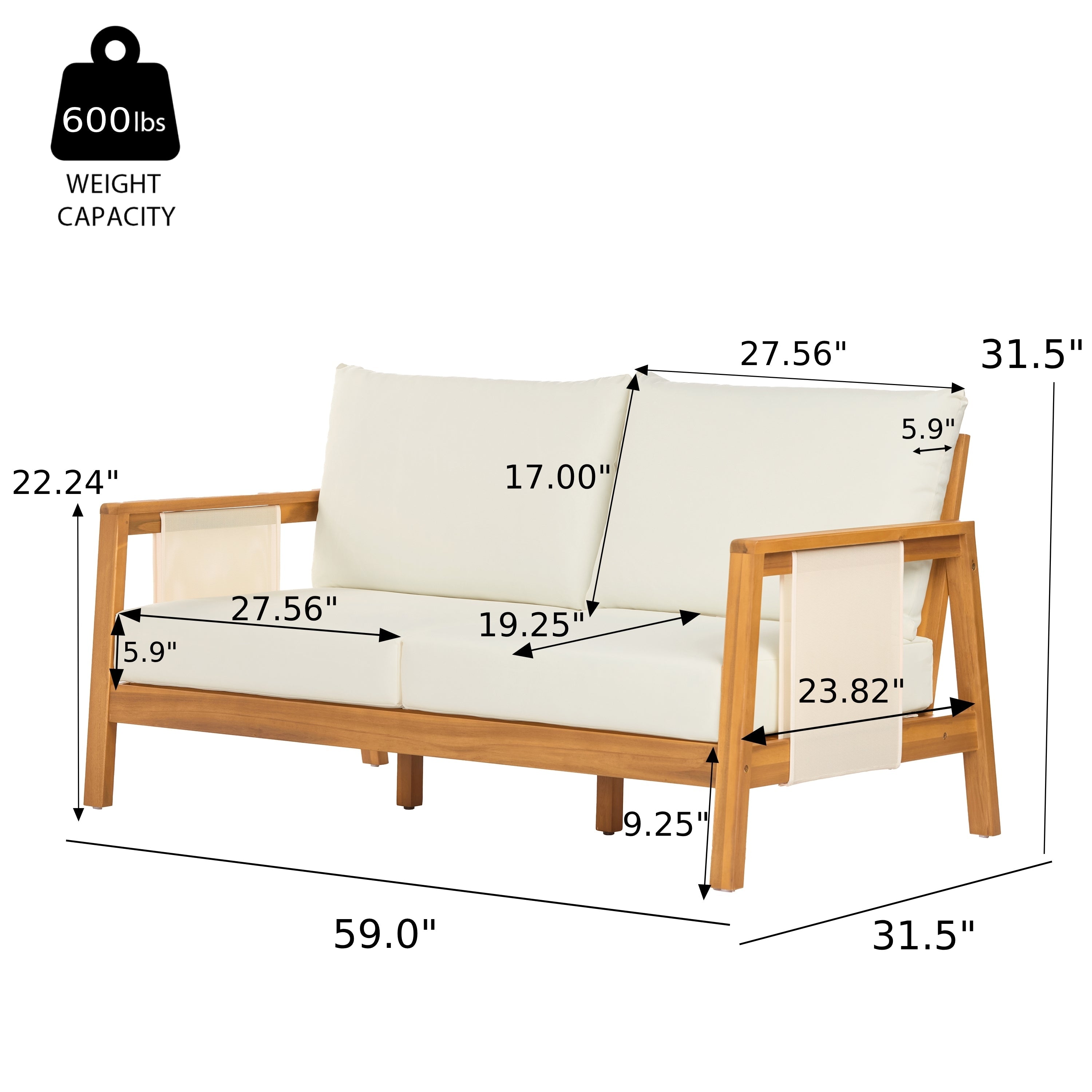 Khali 2 Piece Acacia Wood Outdoor Sofa Set with Cushions
