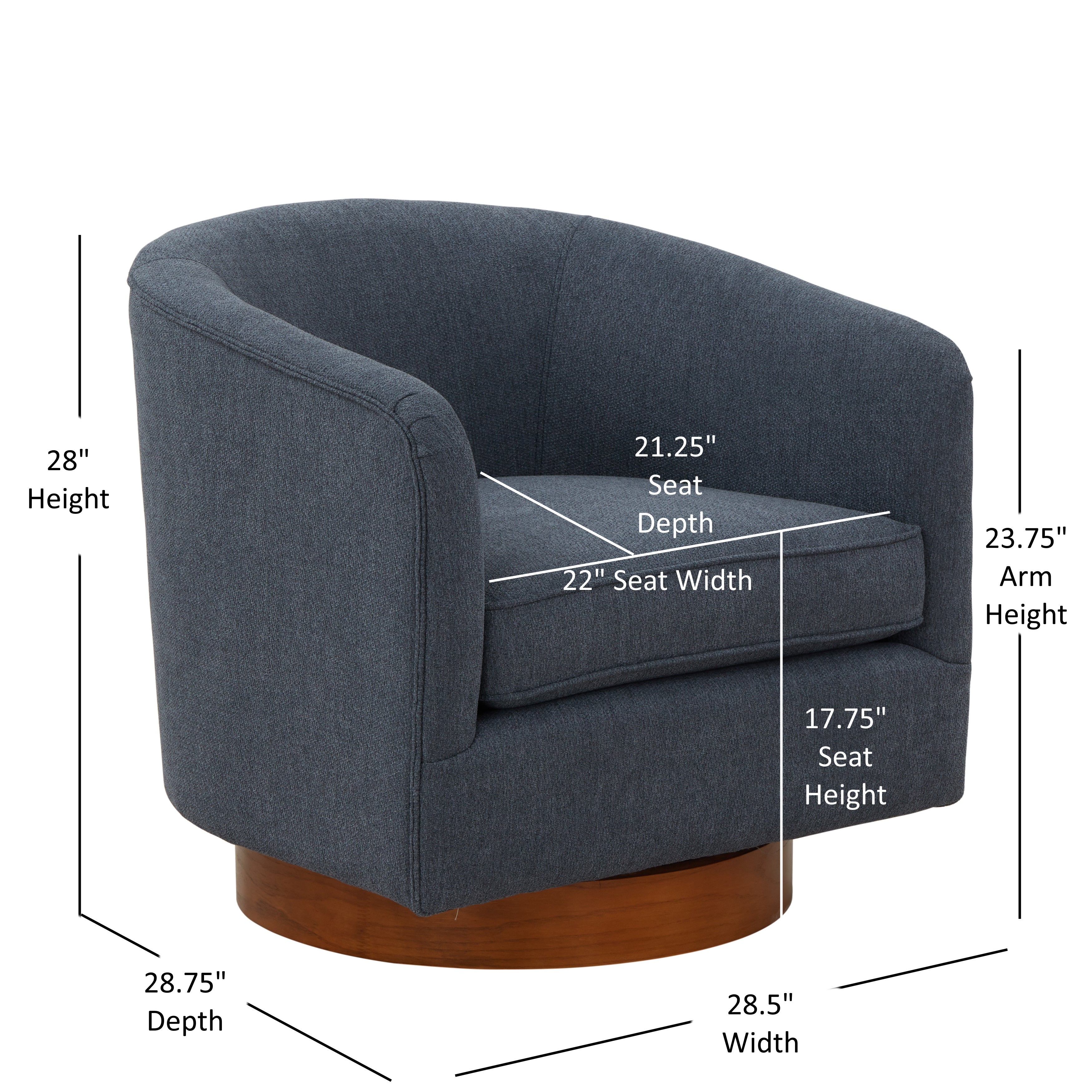 Miramar Swivel Club Accent Chair with Wood Base