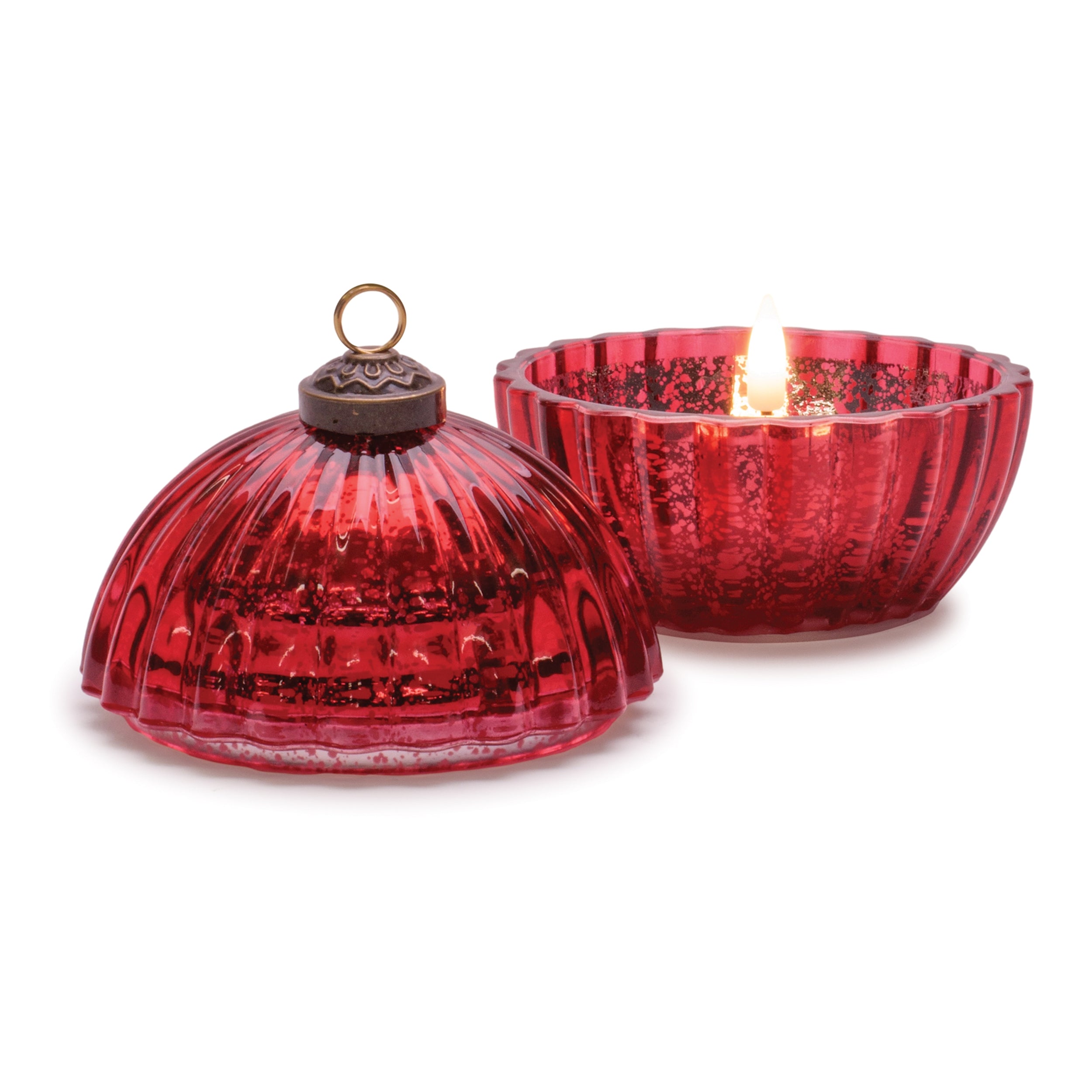 Glass Ornament with LED Candle Inside 4"D