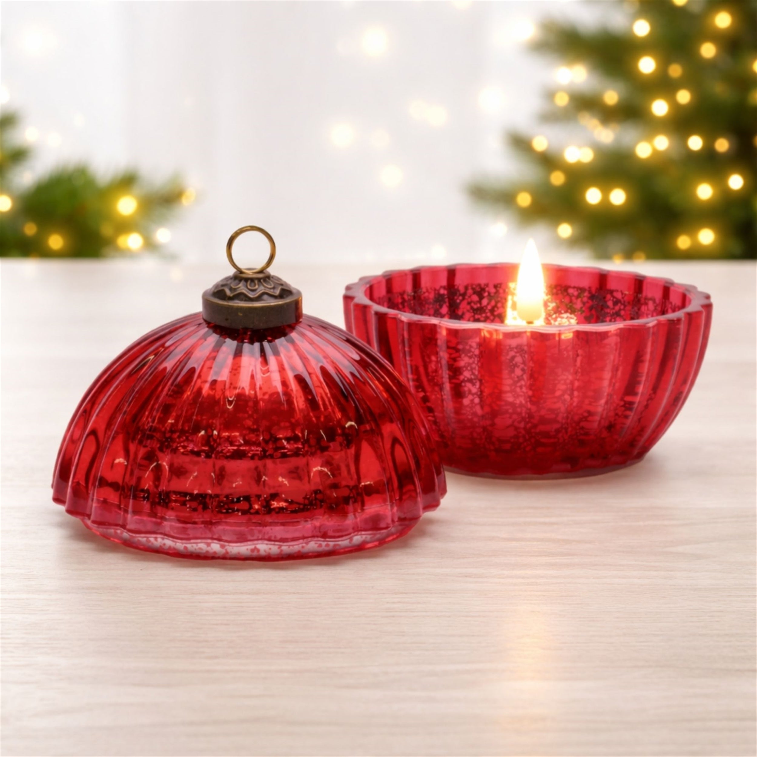 Glass Ornament with LED Candle Inside 4"D