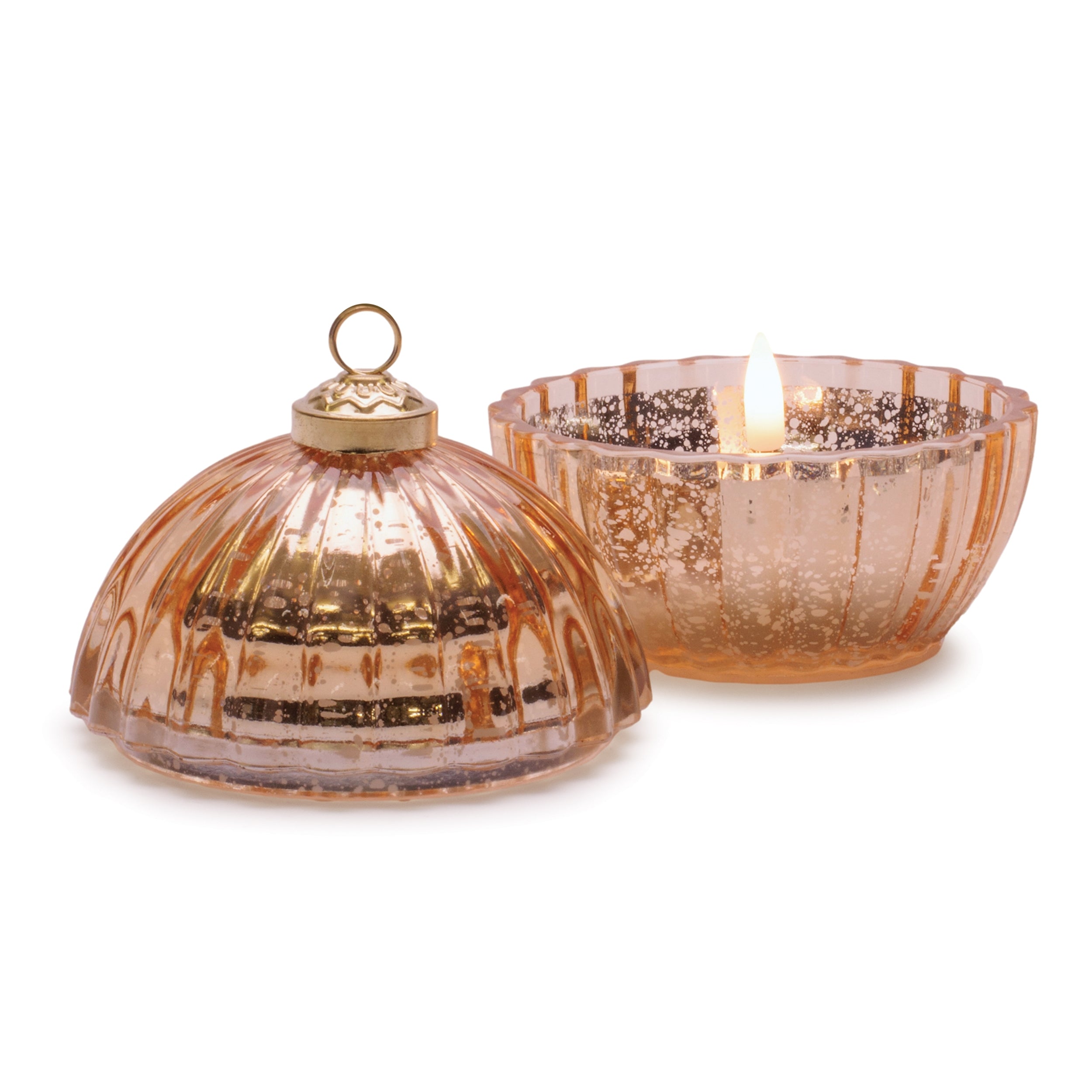 Glass Ornament with LED Candle Inside 4"D