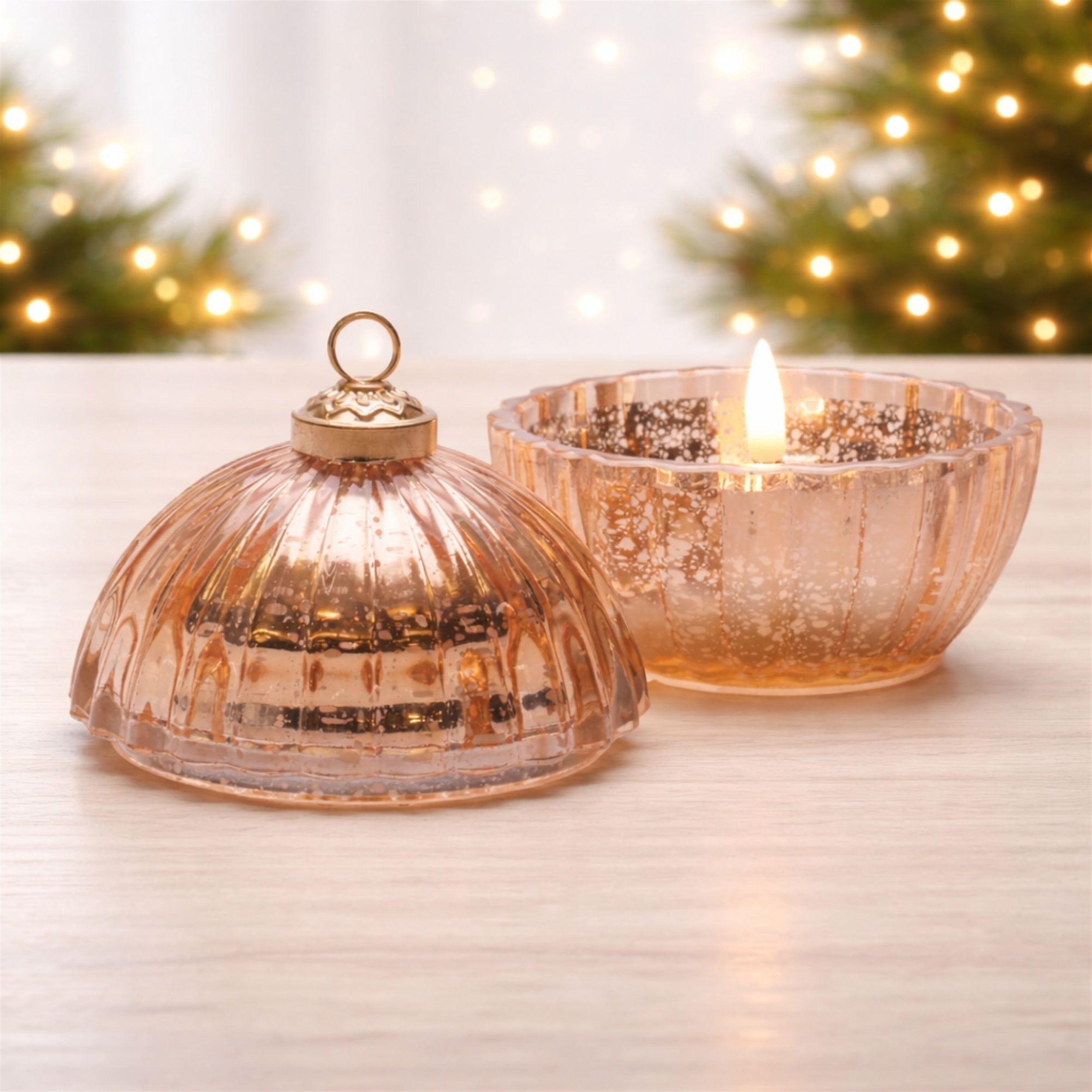 Glass Ornament with LED Candle Inside 4"D