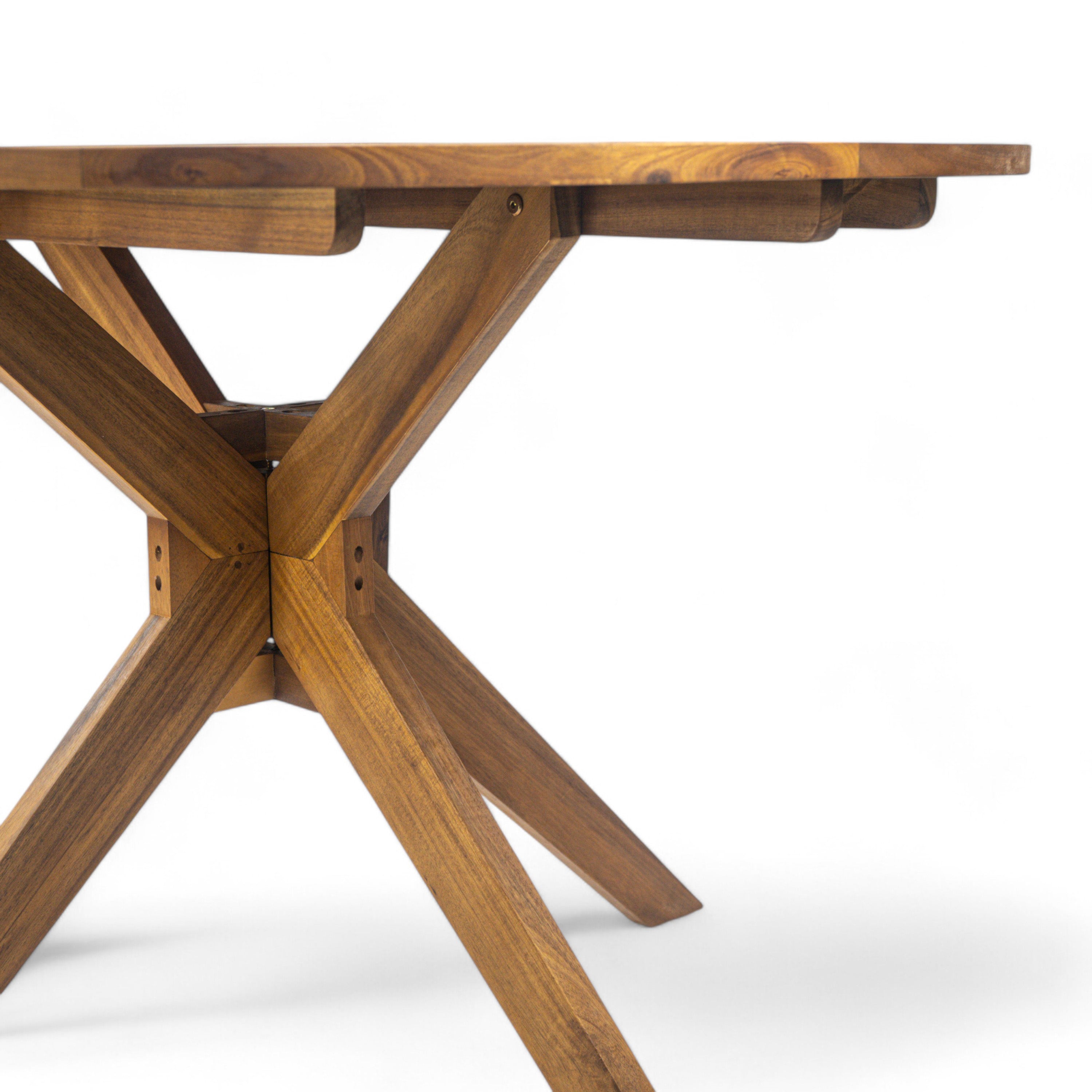 Stanford Outdoor Round Acacia Wood Dining Table with X Base