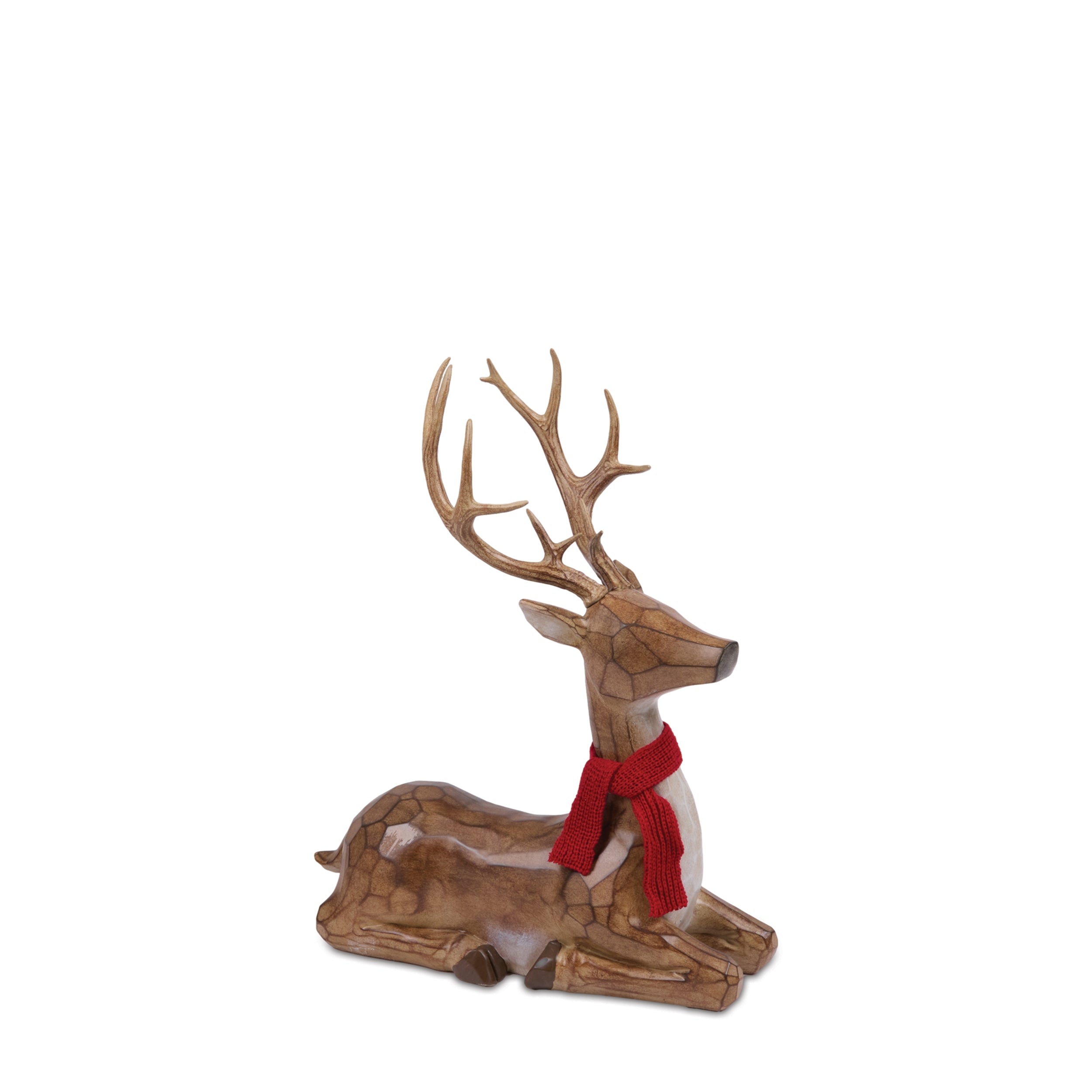 Carved Deer with Scarf Statue, Set of 2