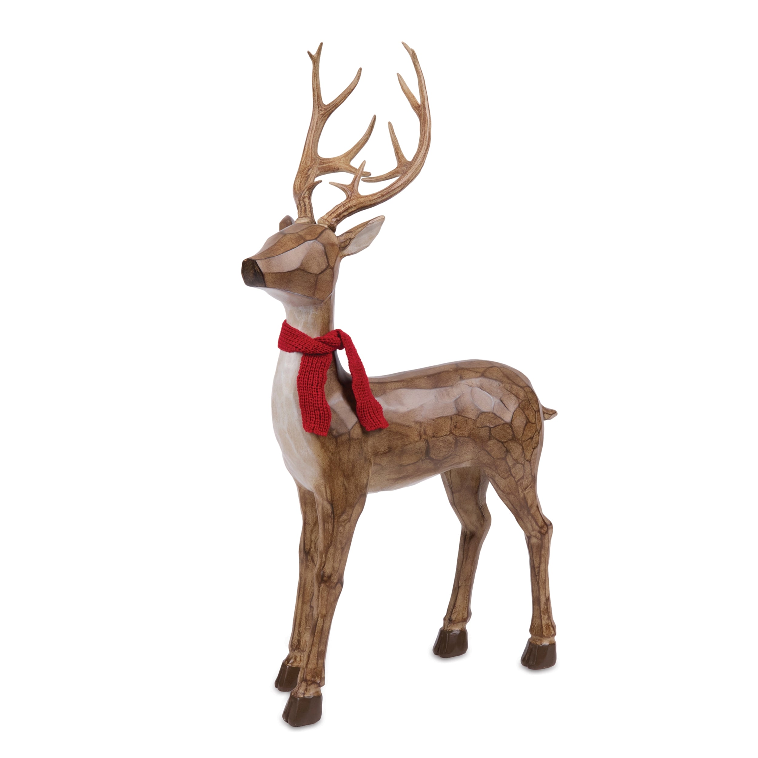 Carved Deer with Scarf Statue, Set of 2