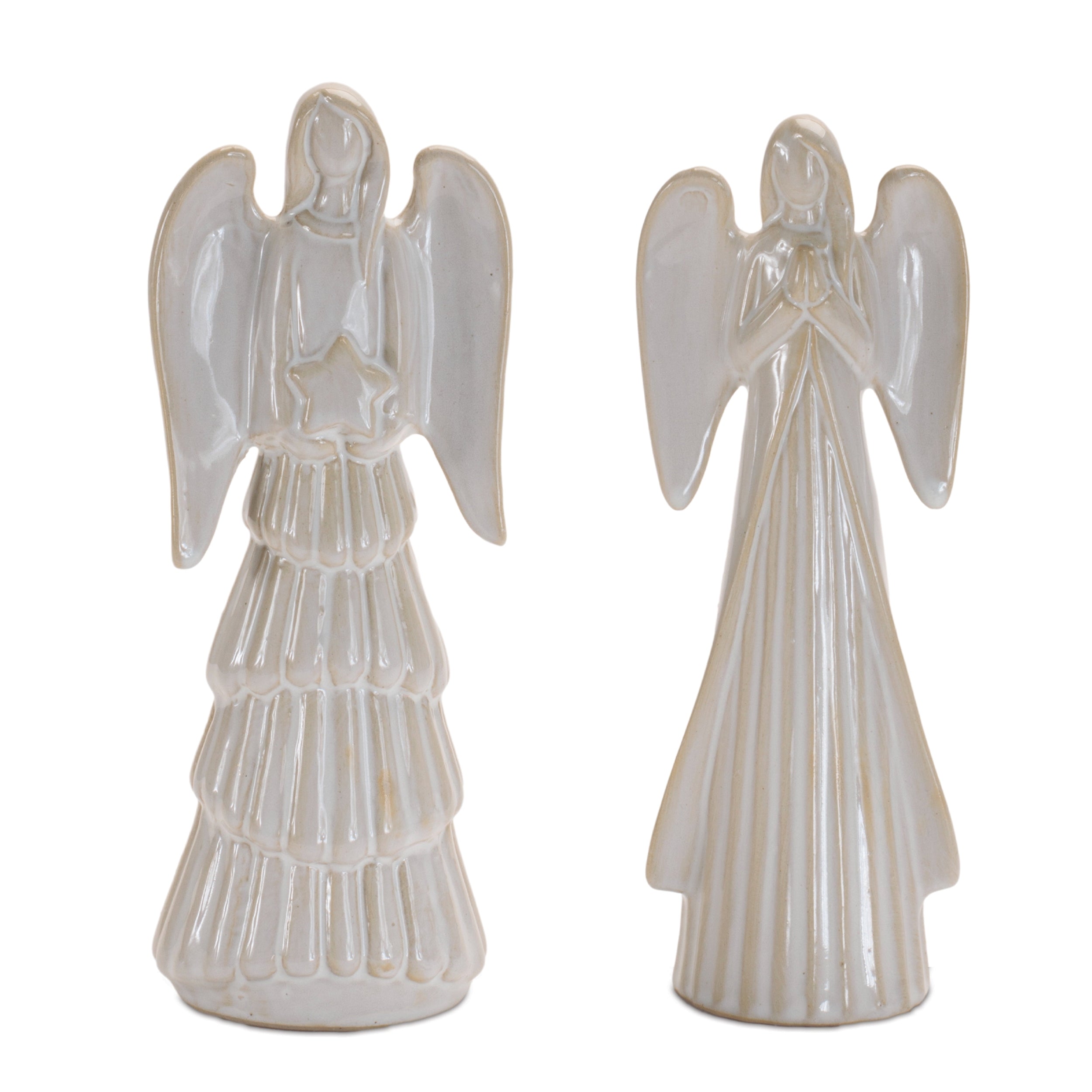 White Glazed Angel Figurines, Set of 2