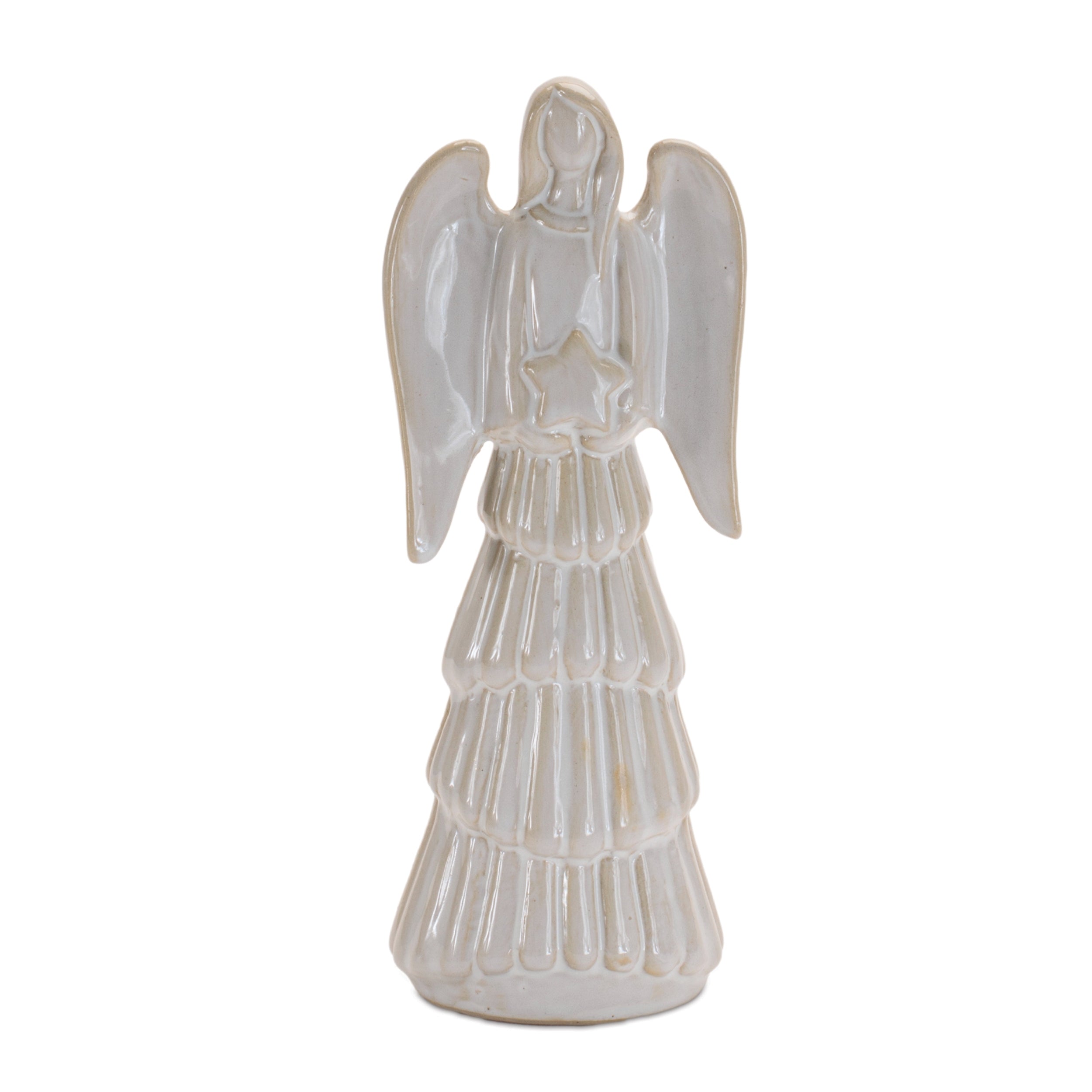 White Glazed Angel Figurines, Set of 2