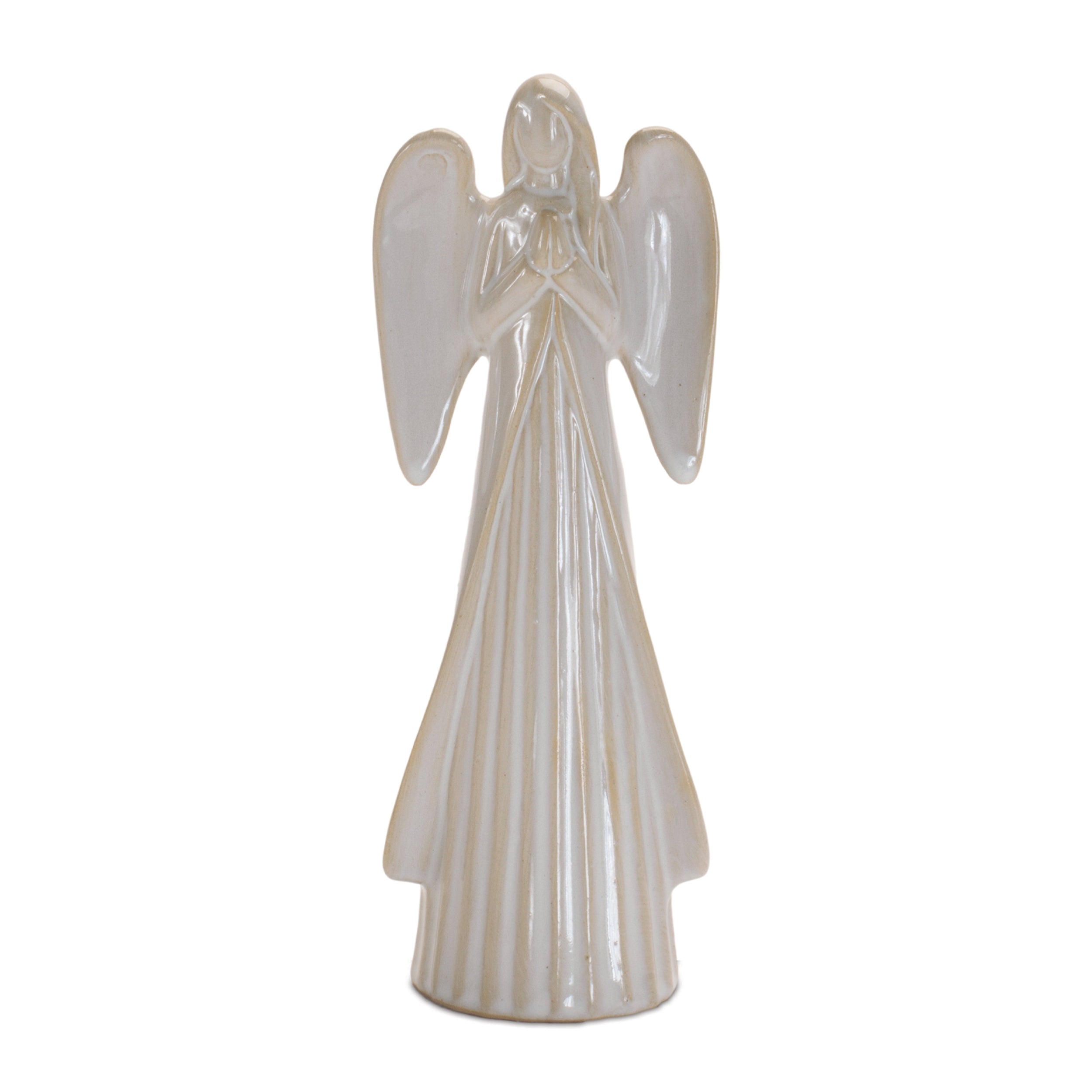 White Glazed Angel Figurines, Set of 2