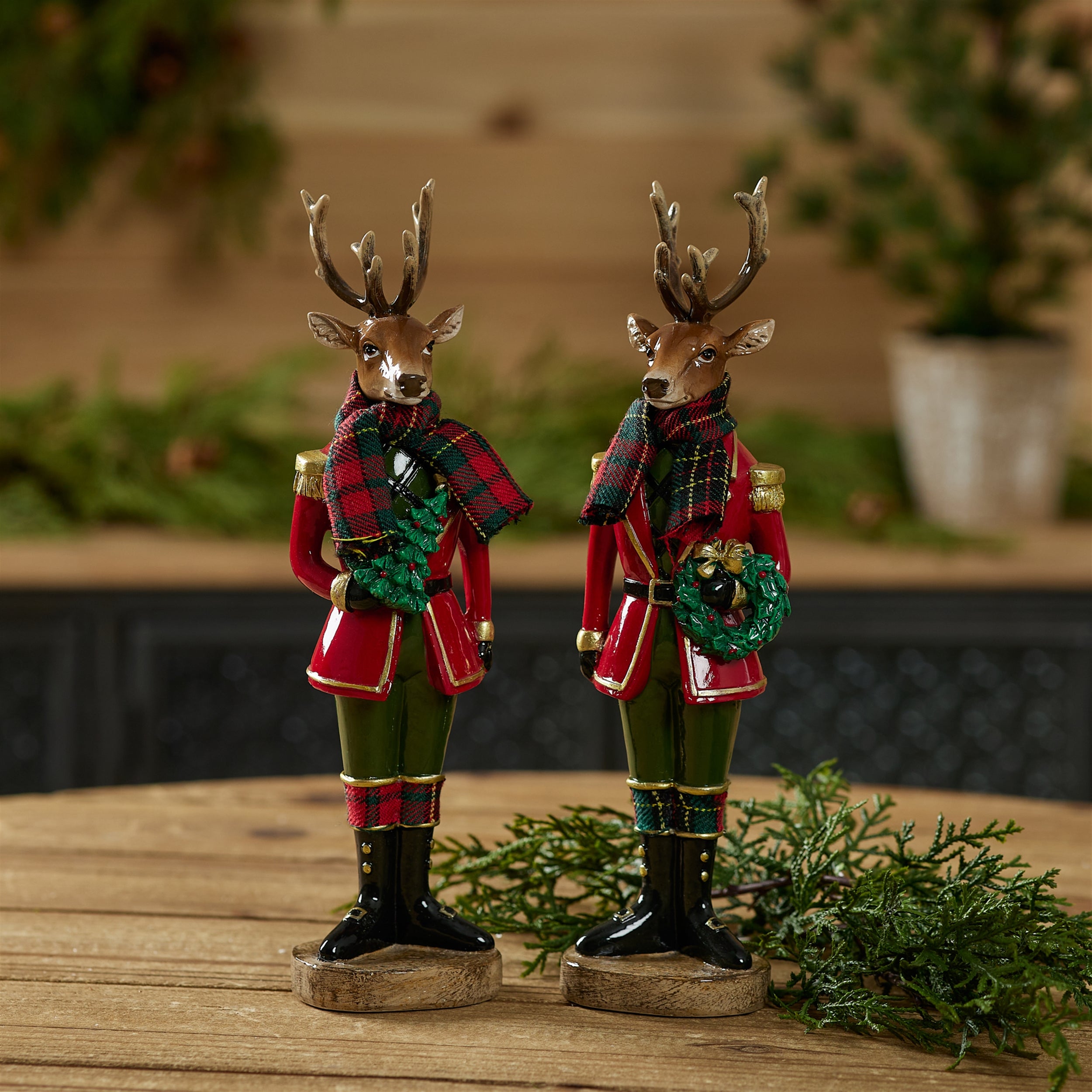 Plaid Deer Nutcracker Figurines, Set of 4