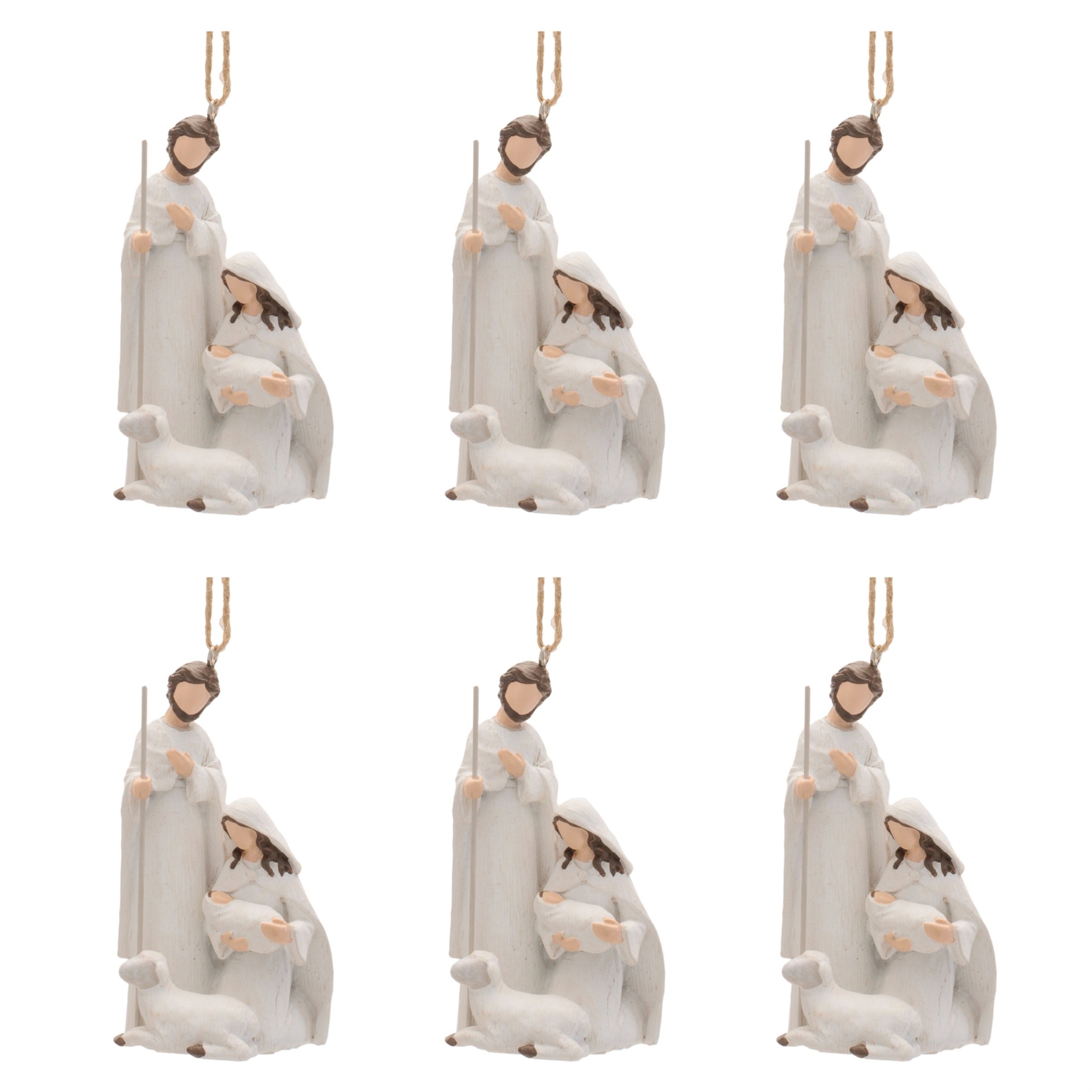 Holy Family Nativity Ornament with Lamb, Set of 6