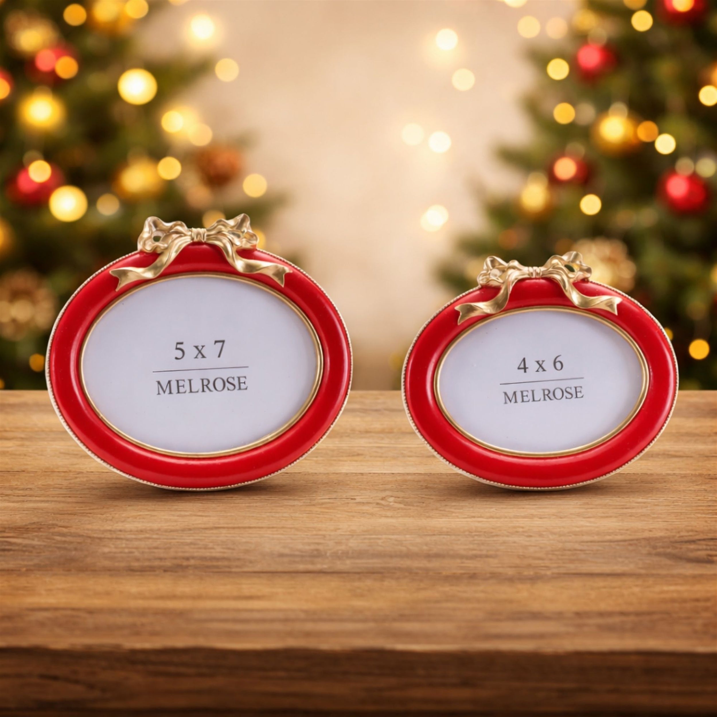Red Oval Bow Photo Frames, Set of 2