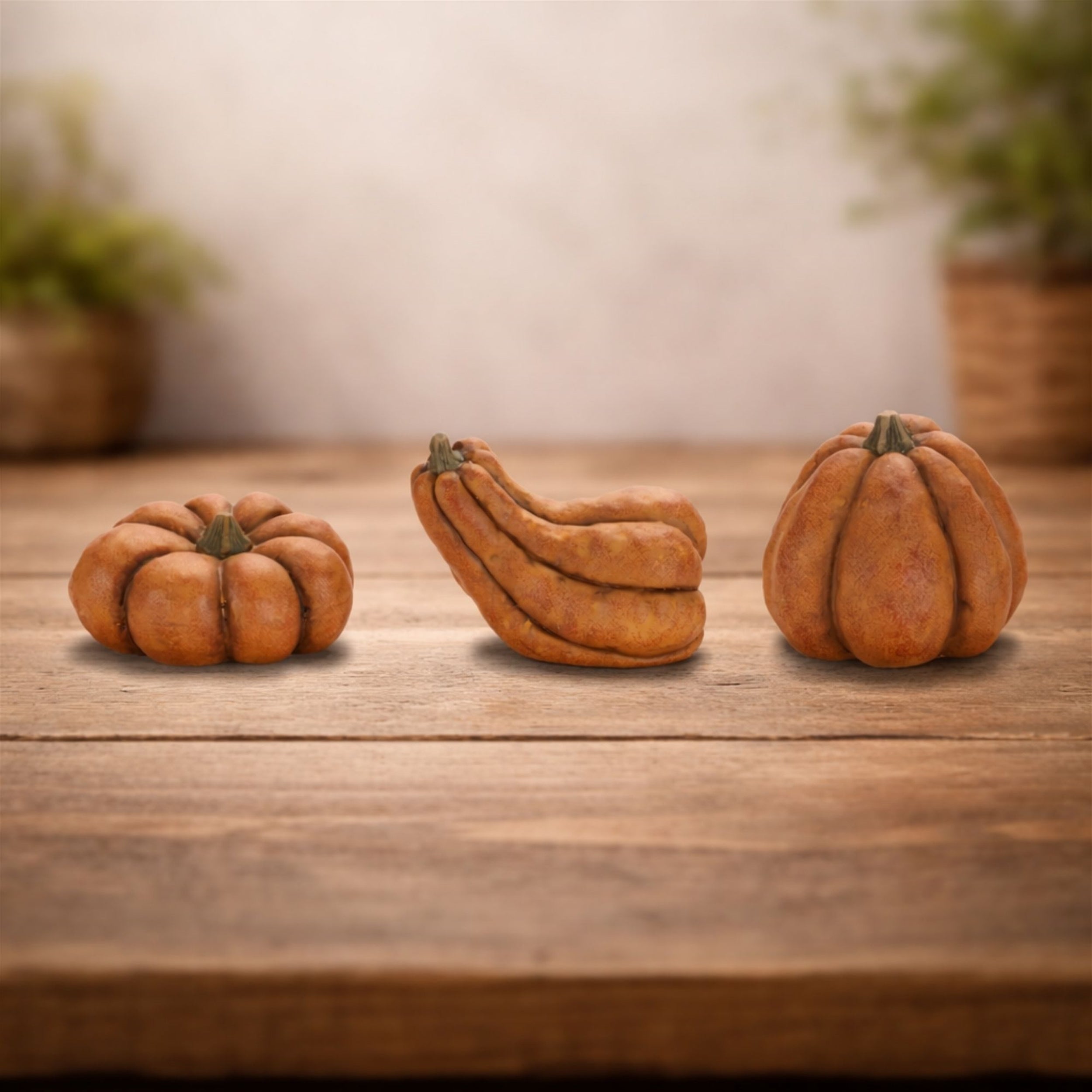 Rustic Terra Cotta Pumpkin Decor, Set of 3
