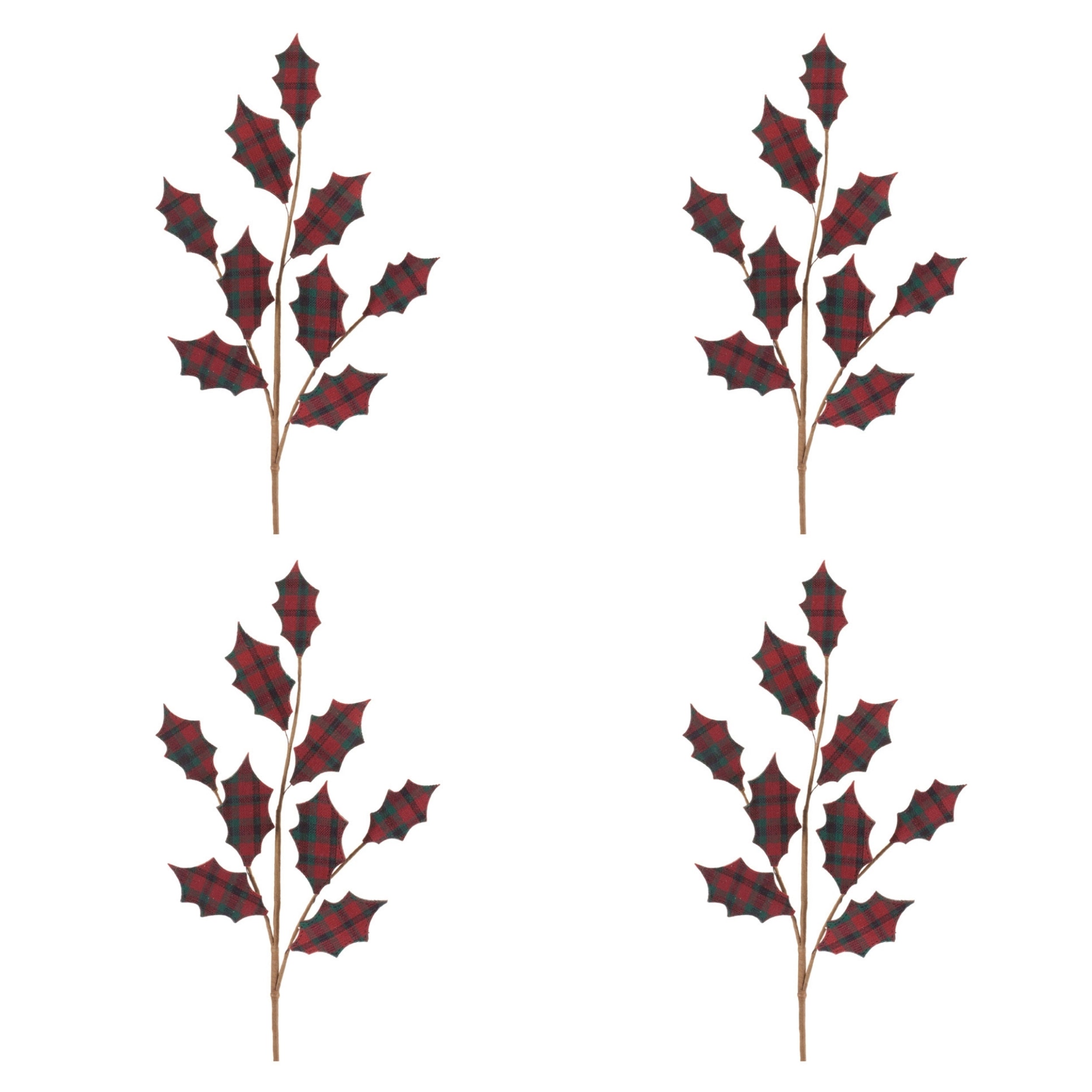 Plaid Holly Leaf Spray, Set of 4